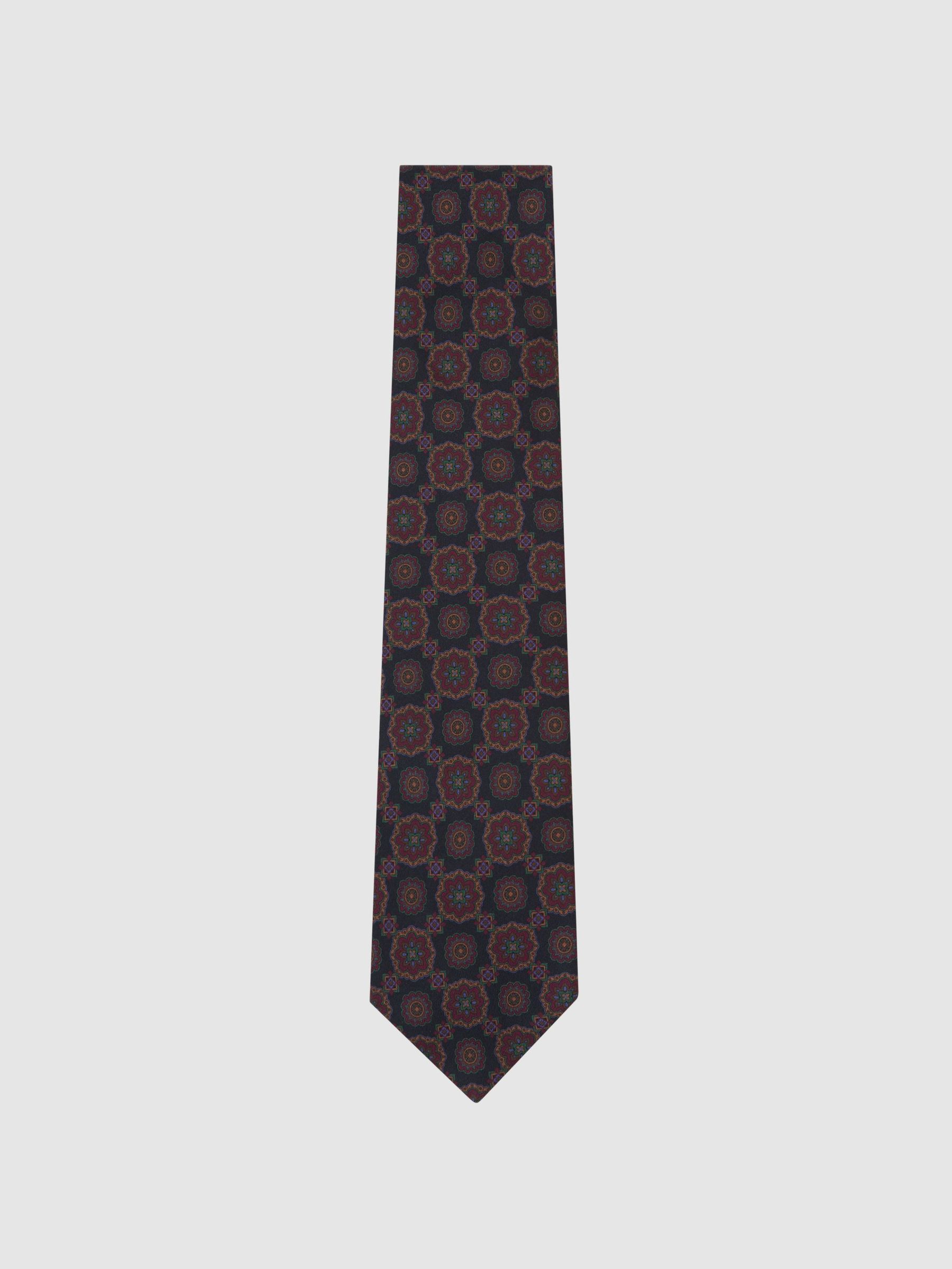 Silk Floral Medallion-Print Tie in Navy - Image 1 of 5