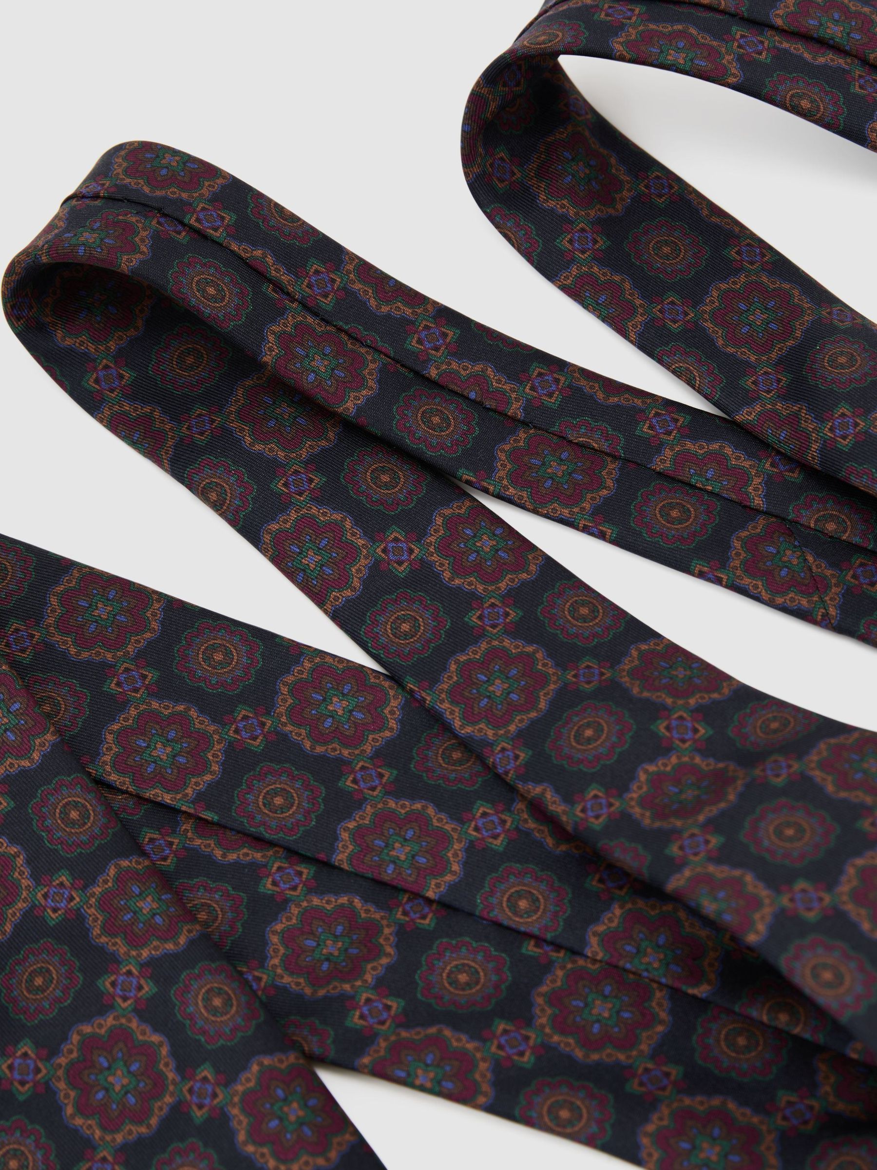 Silk Floral Medallion-Print Tie in Navy - Image 3 of 5