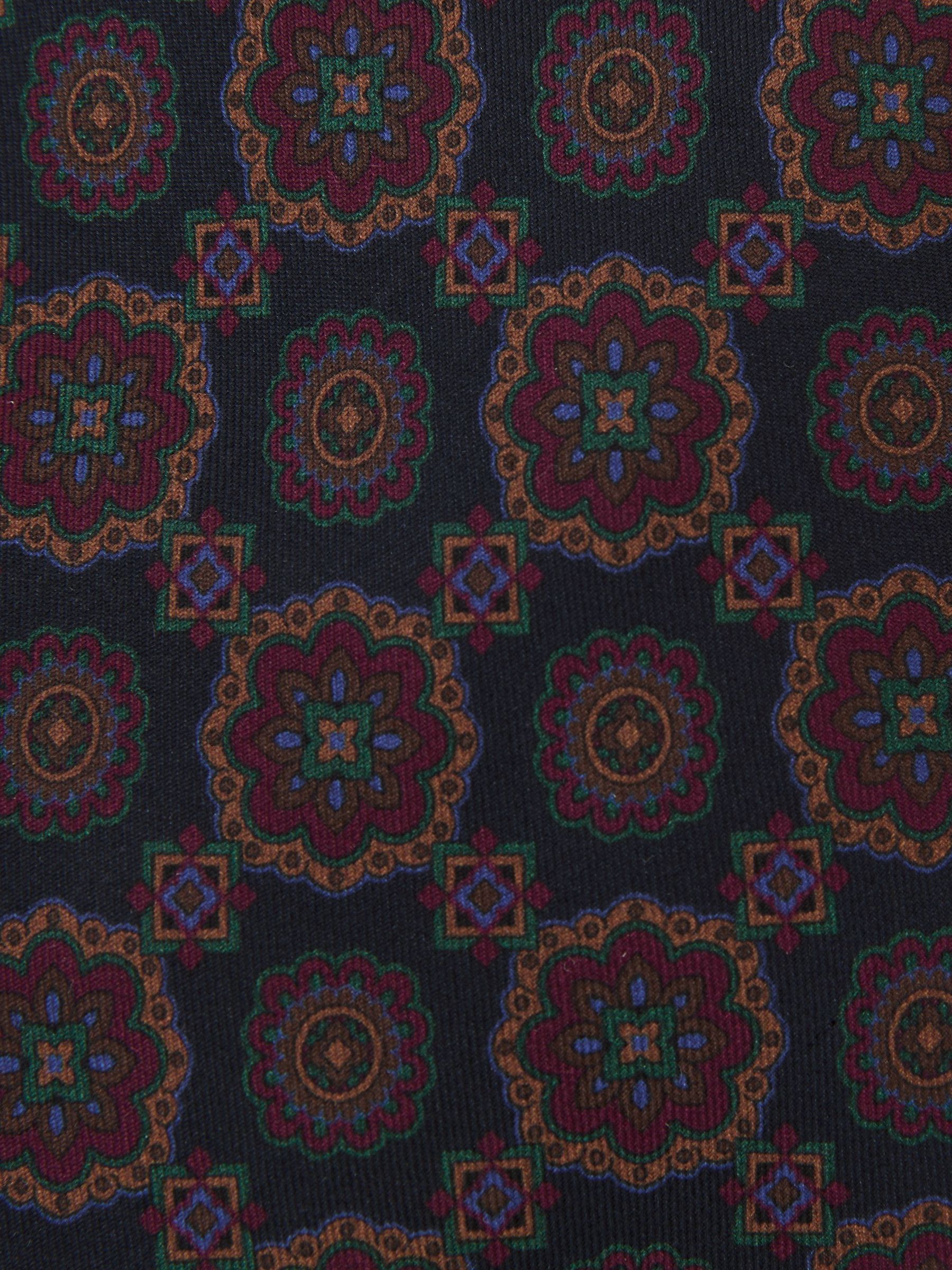 Silk Floral Medallion-Print Tie in Navy - Image 5 of 5