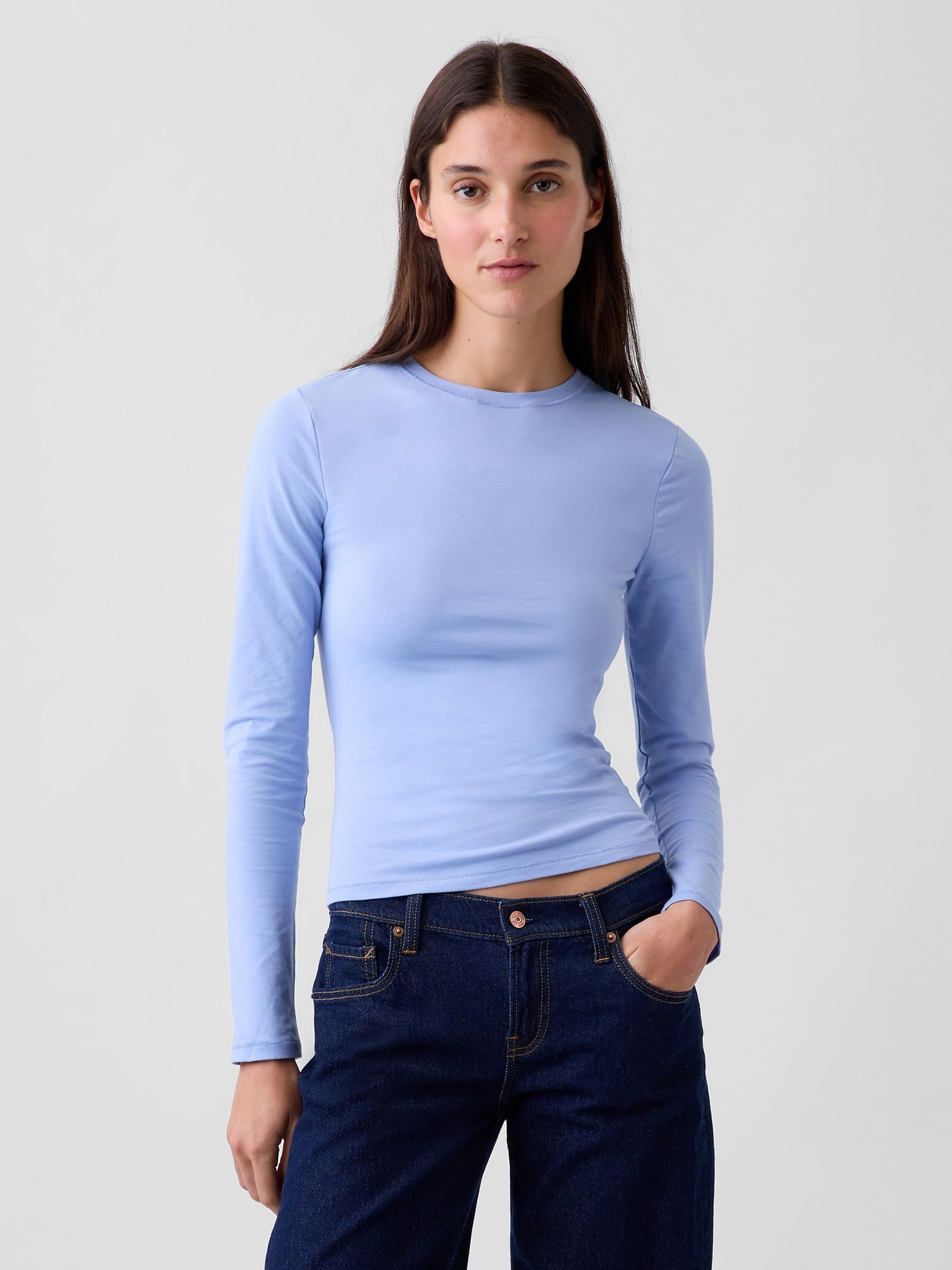 Light Blue Close Knit Jersey Long Sleeve T-Shirt - Image 1 of 4