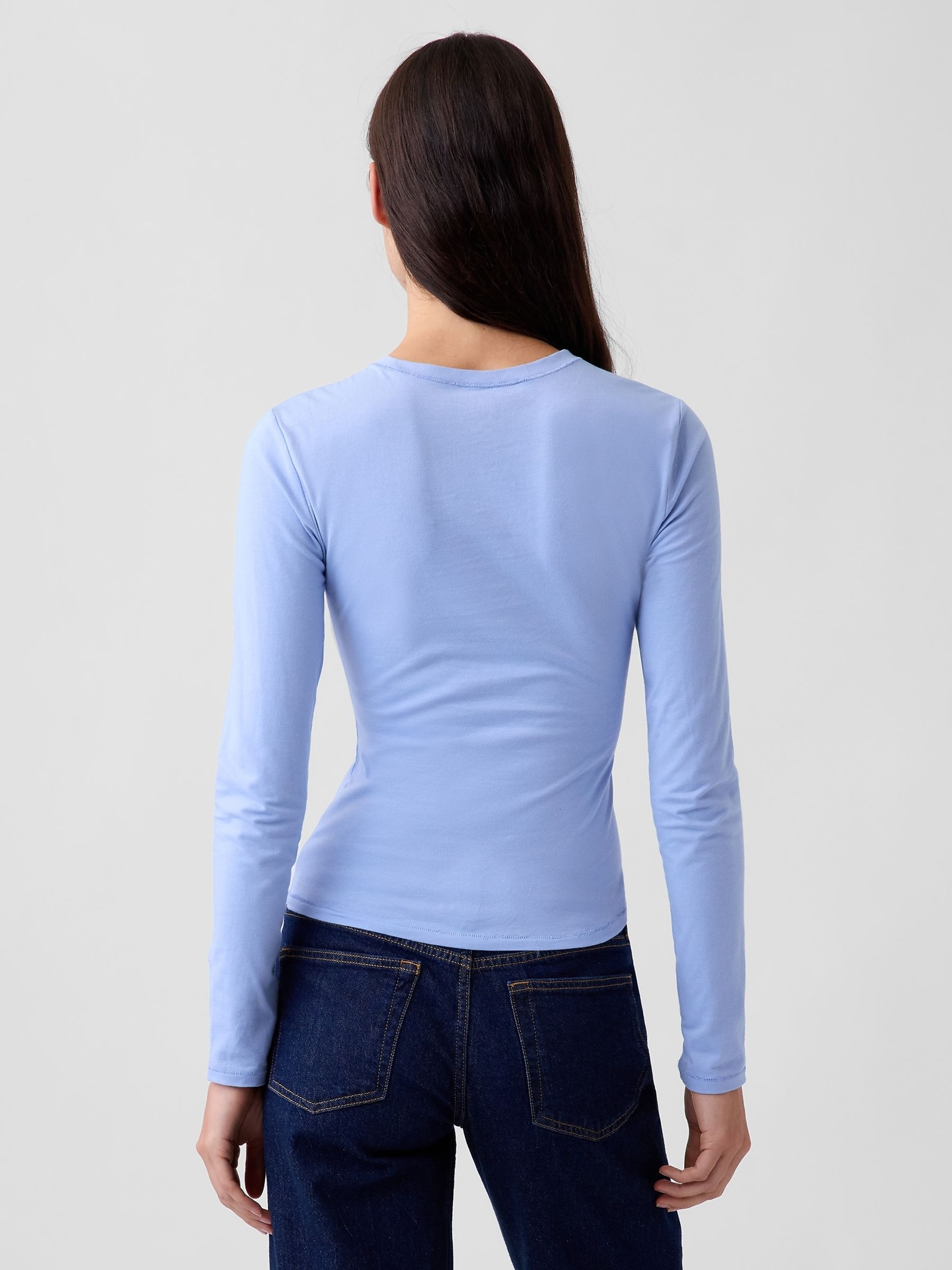 Light Blue Close Knit Jersey Long Sleeve T-Shirt - Image 2 of 4