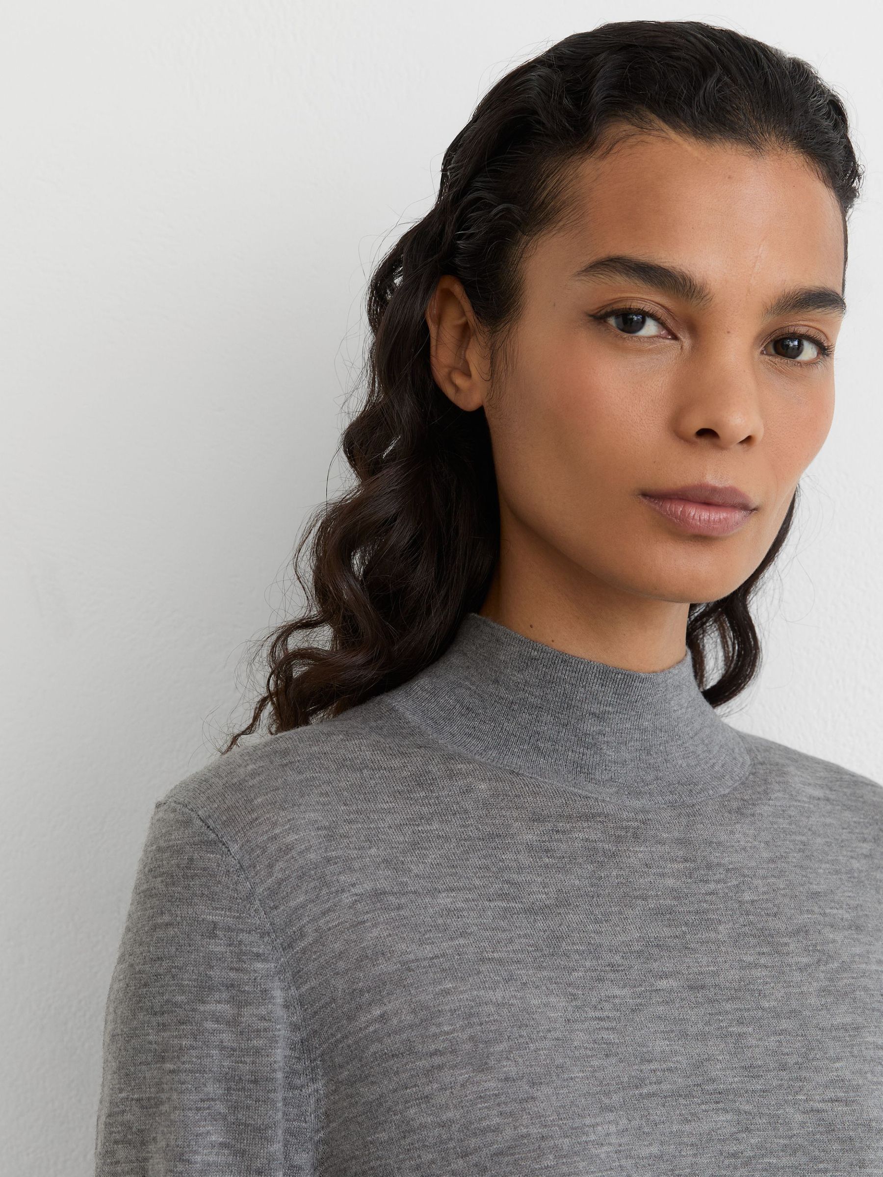 Ultra-Soft Merino Wool High-Neck Jumper in Grey - Image 1 of 6