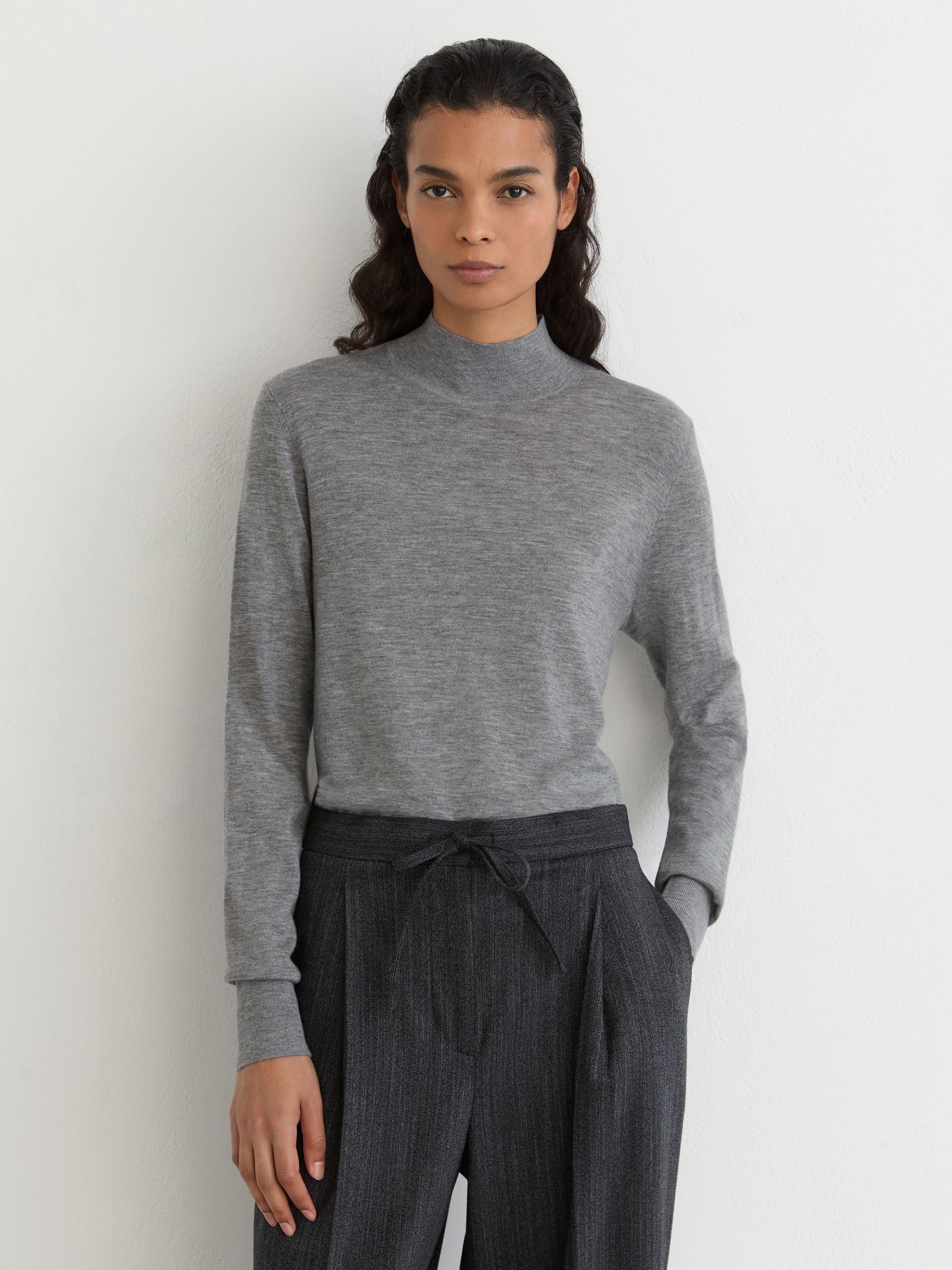 Ultra-Soft Merino Wool High-Neck Jumper in Grey - Image 4 of 6
