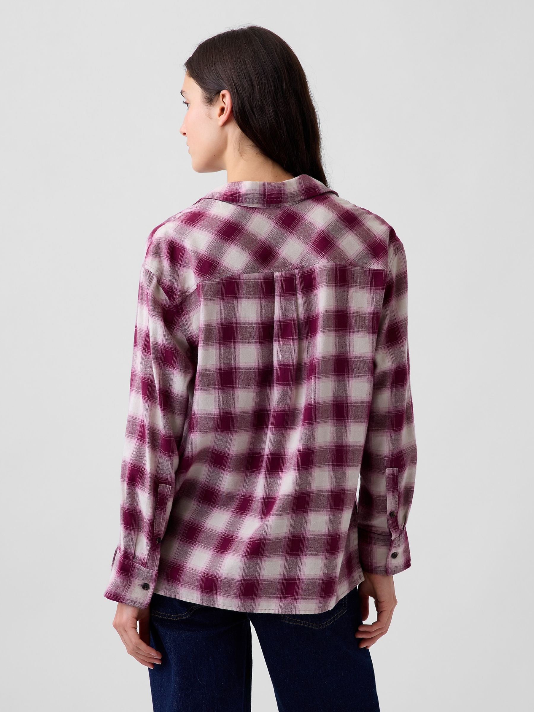 Purple Check Oversized Straight-Hem Flannel Shirt - Image 2 of 4