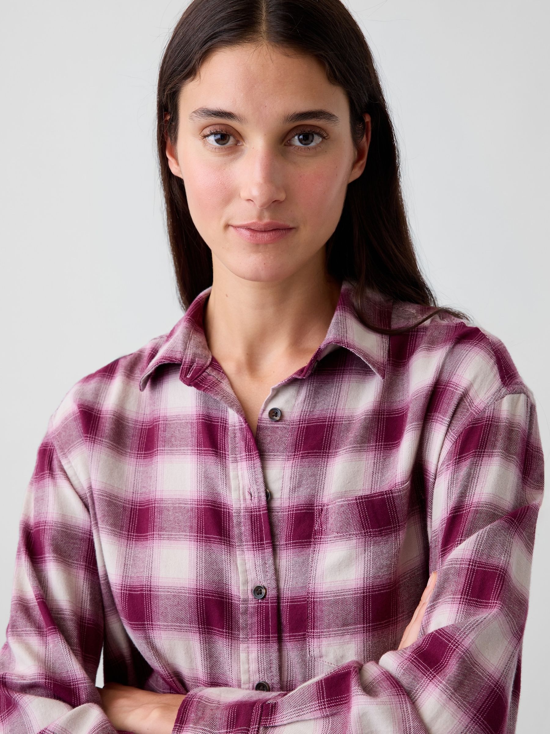 Purple Check Oversized Straight-Hem Flannel Shirt - Image 4 of 4
