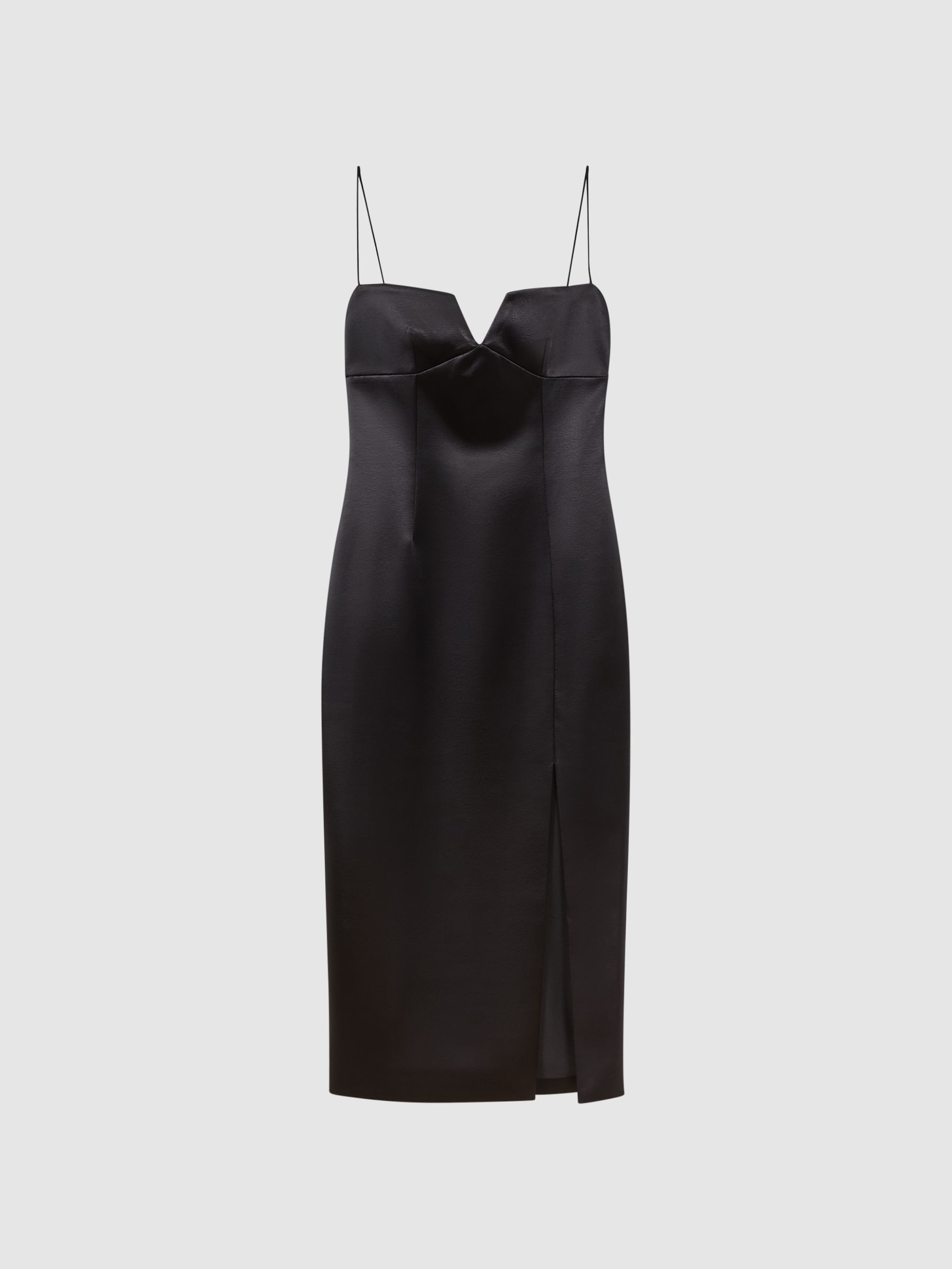 Rachel Gilbert Satin Fitted Midi Dress in Black - Image 2 of 5