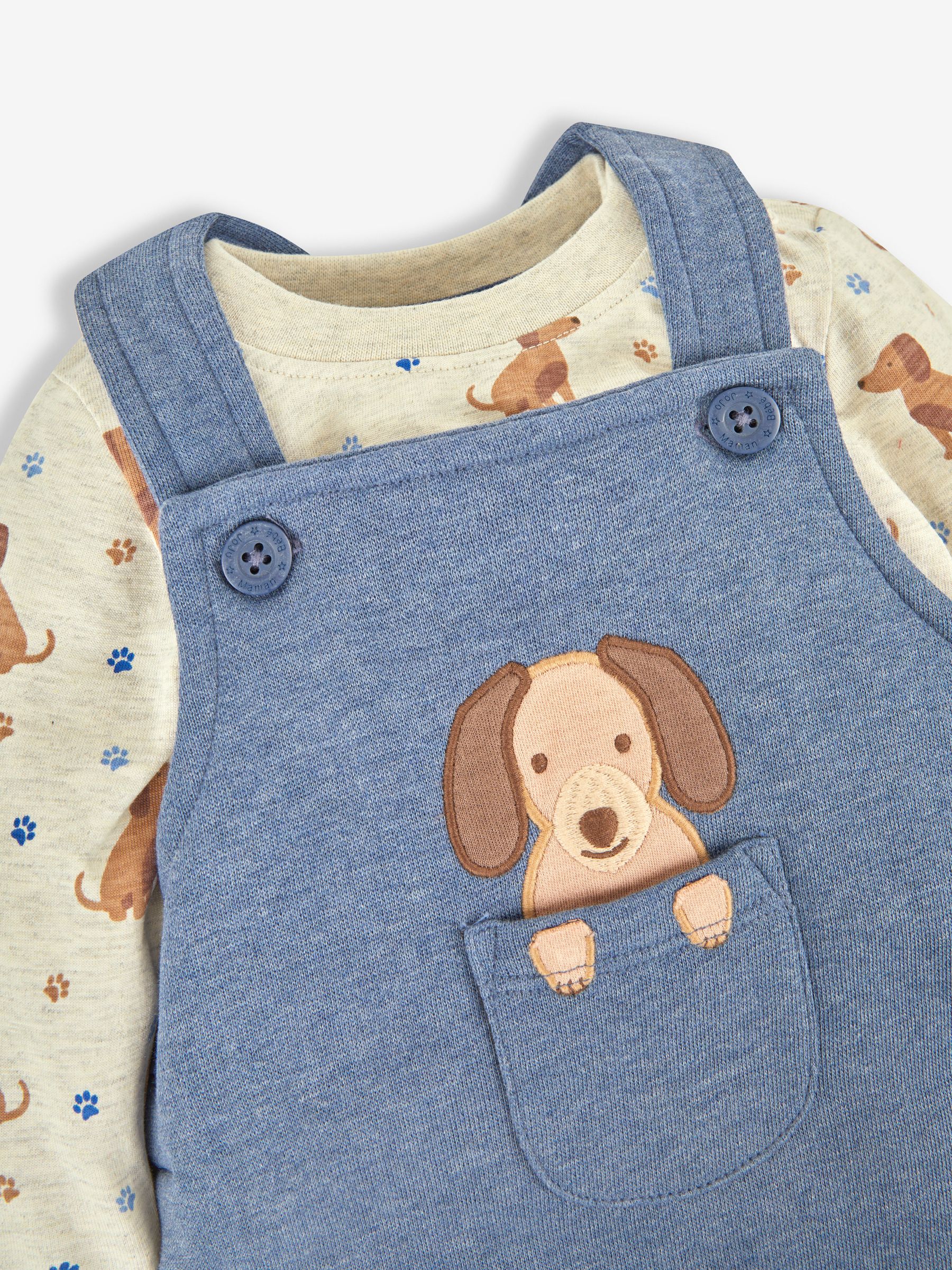 Indigo Blue Sausage Dog Boys' Sausage Dog Appliqué Pocket Dungarees & Top Set - Image 4 of 4