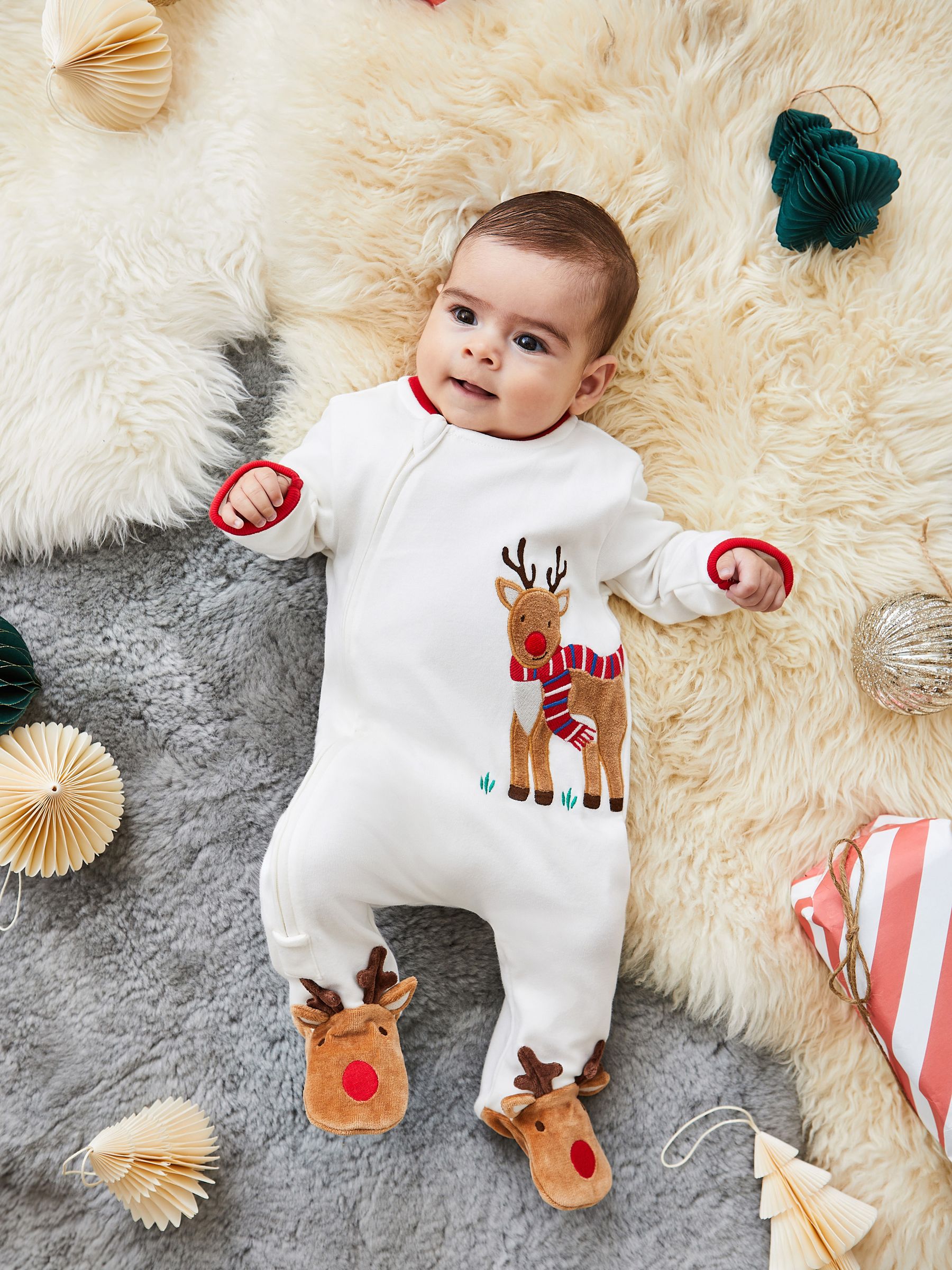 Cream Reindeer Appliqué Zip Baby Sleepsuit - Image 2 of 5
