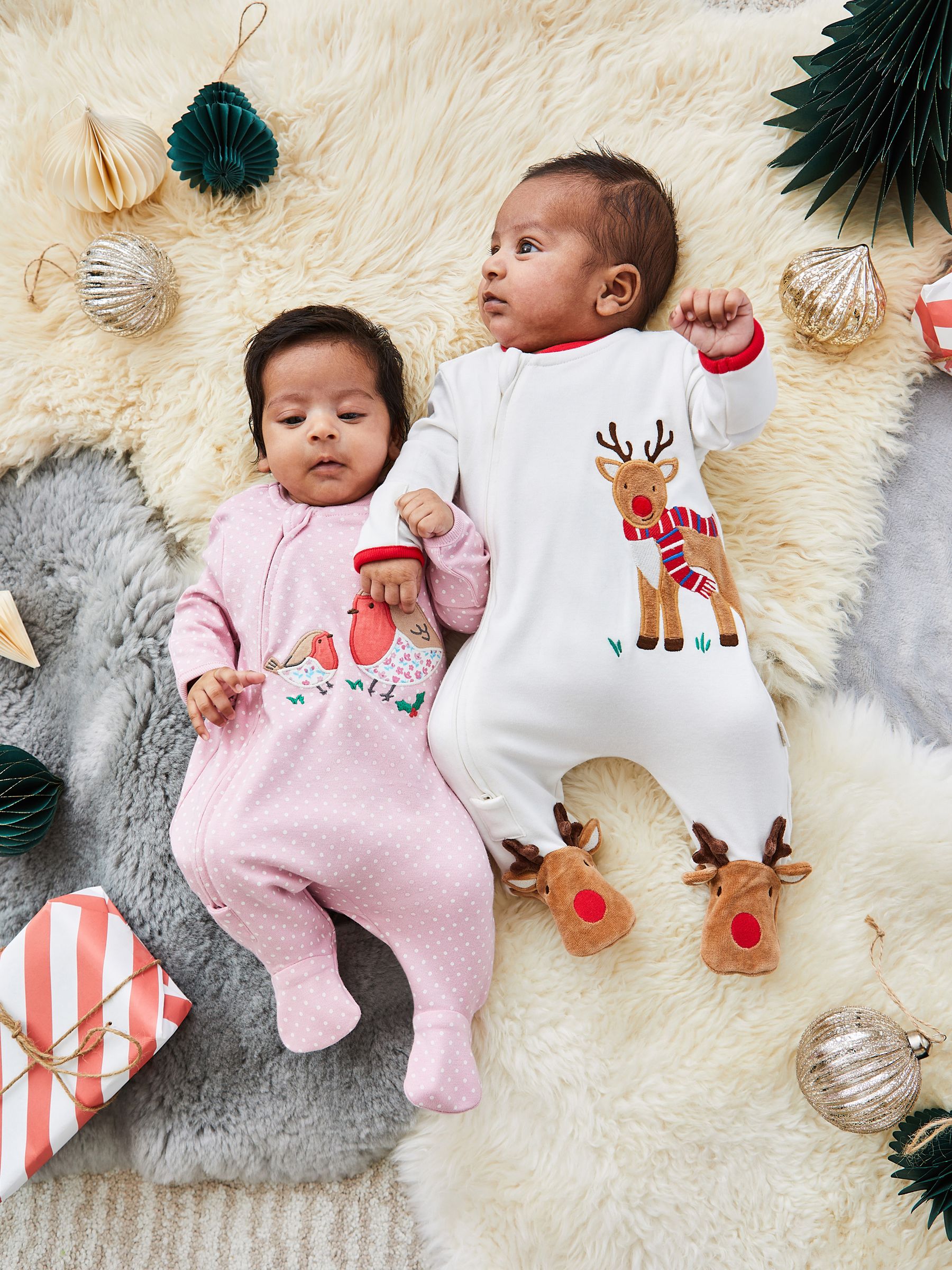 Cream Reindeer Appliqué Zip Baby Sleepsuit - Image 3 of 5