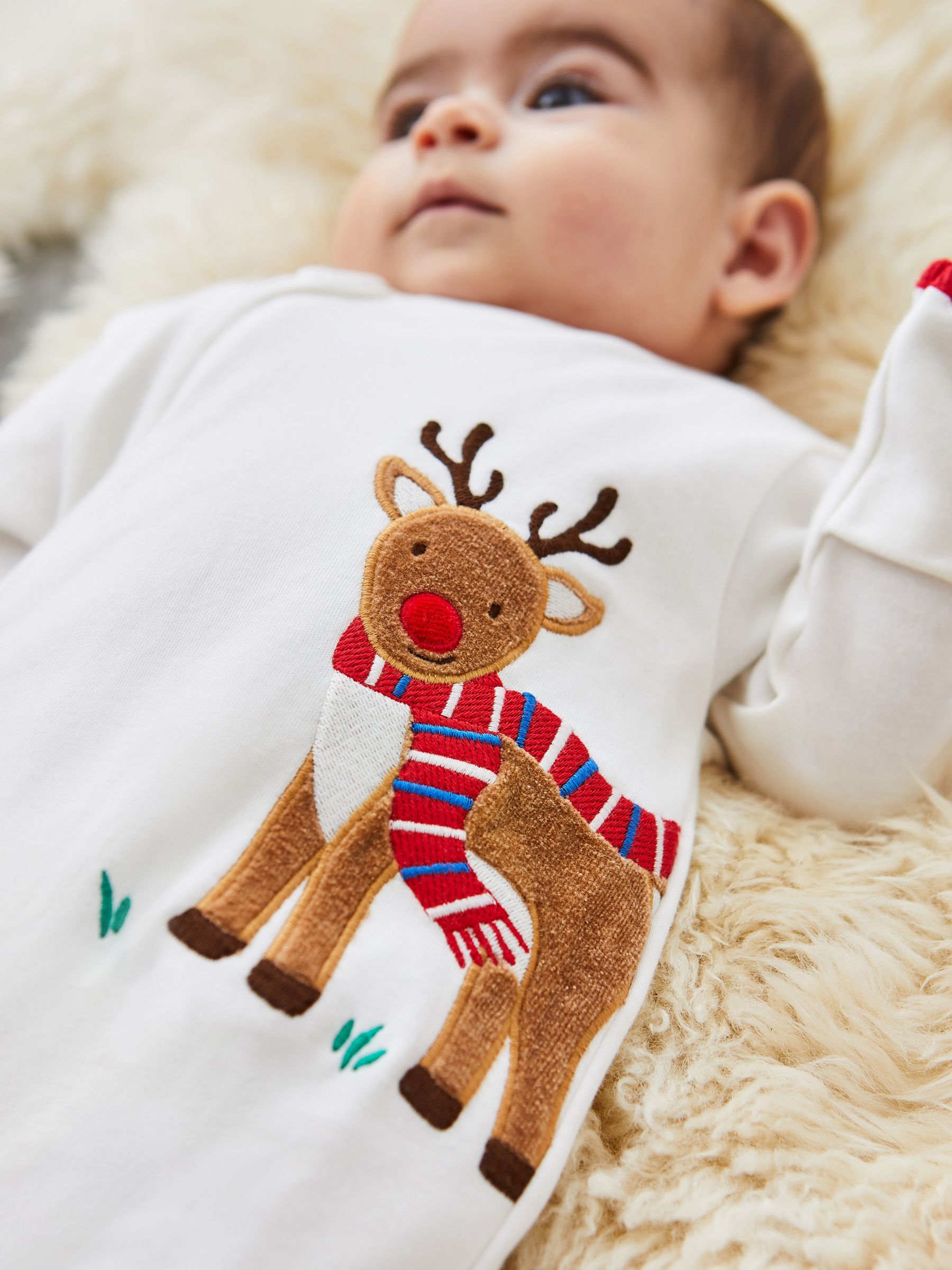 Cream Reindeer Appliqué Zip Baby Sleepsuit - Image 4 of 5