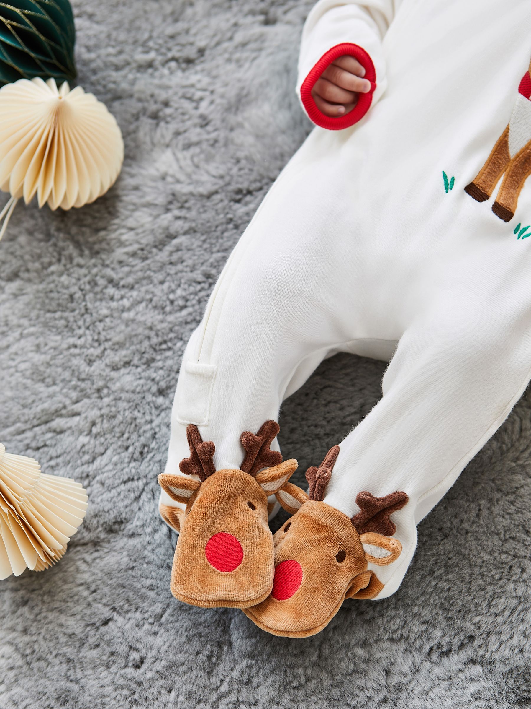 Cream Reindeer Appliqué Zip Baby Sleepsuit - Image 5 of 5