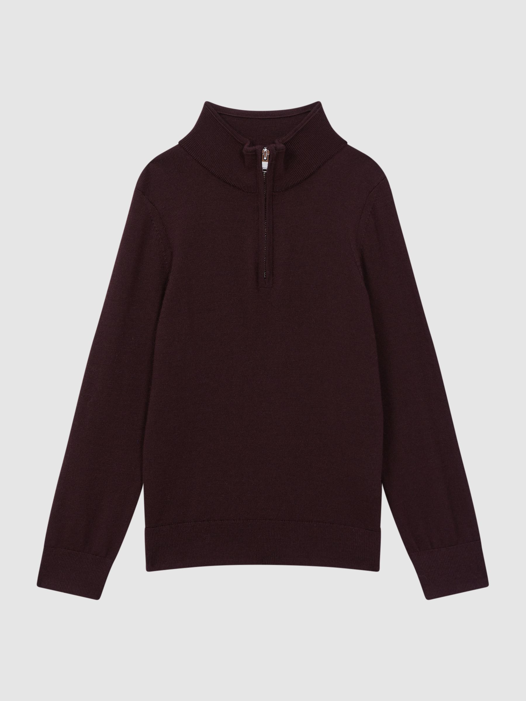3-9 yrs Quarter Zip Merino Wool Jumper in Bordeaux - Image 2 of 7