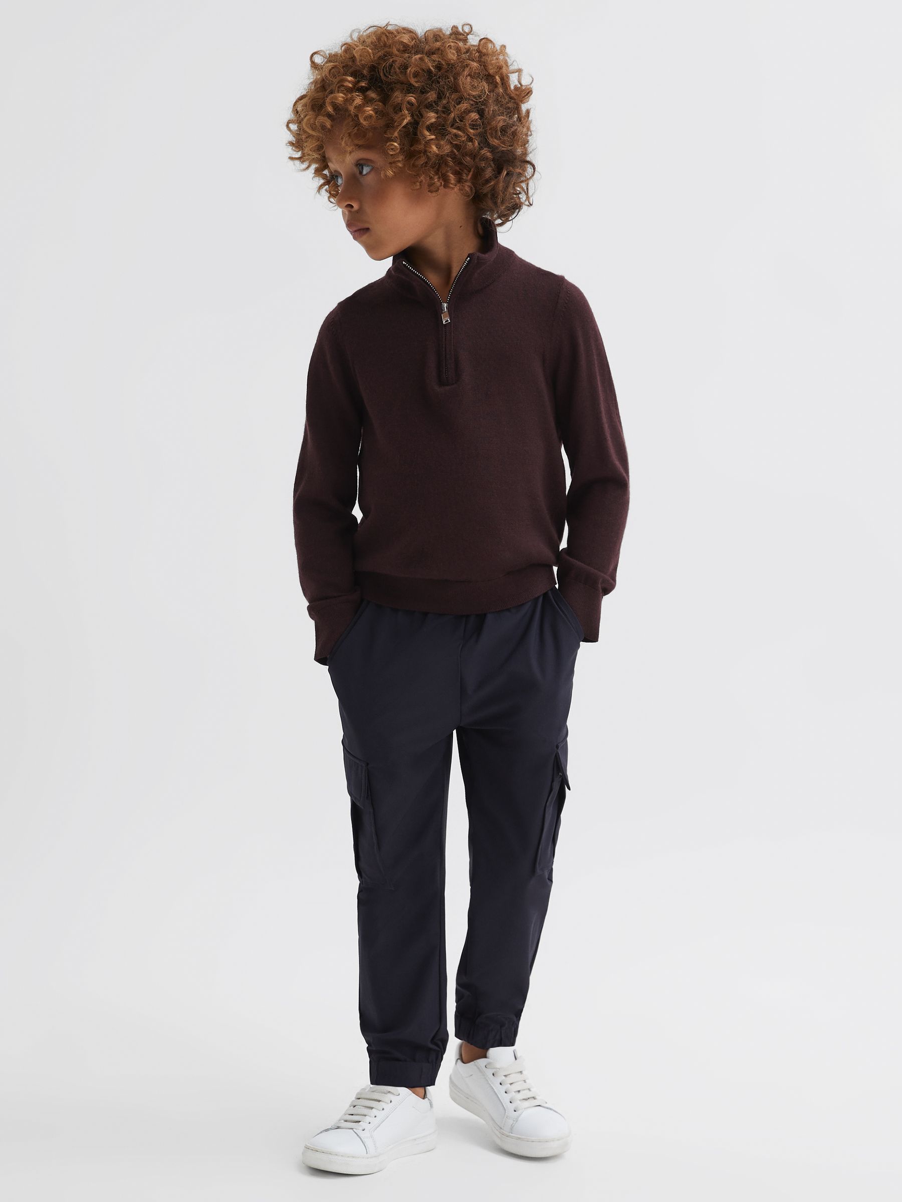 3-9 yrs Quarter Zip Merino Wool Jumper in Bordeaux - Image 3 of 7