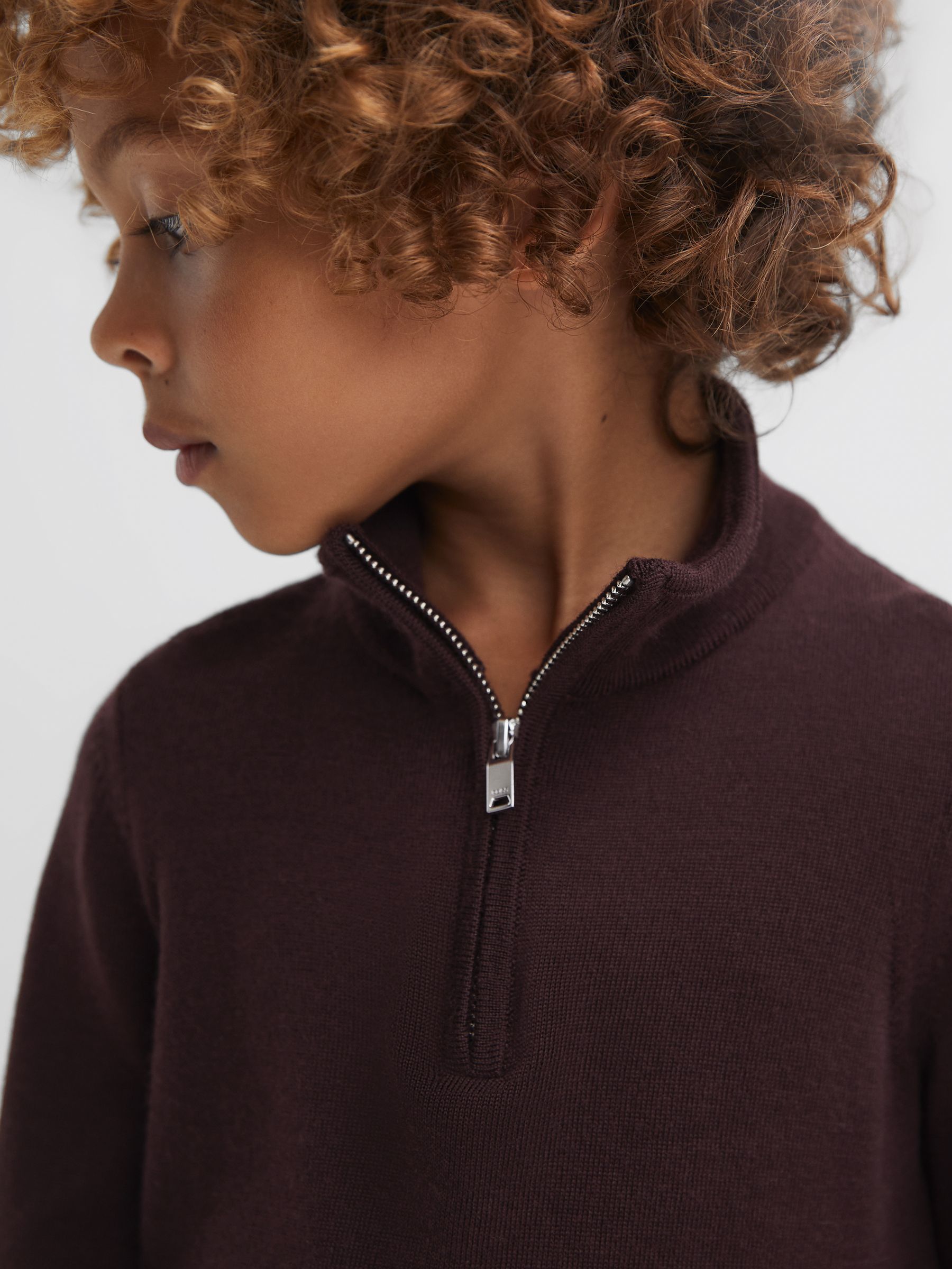 3-9 yrs Quarter Zip Merino Wool Jumper in Bordeaux - Image 4 of 7