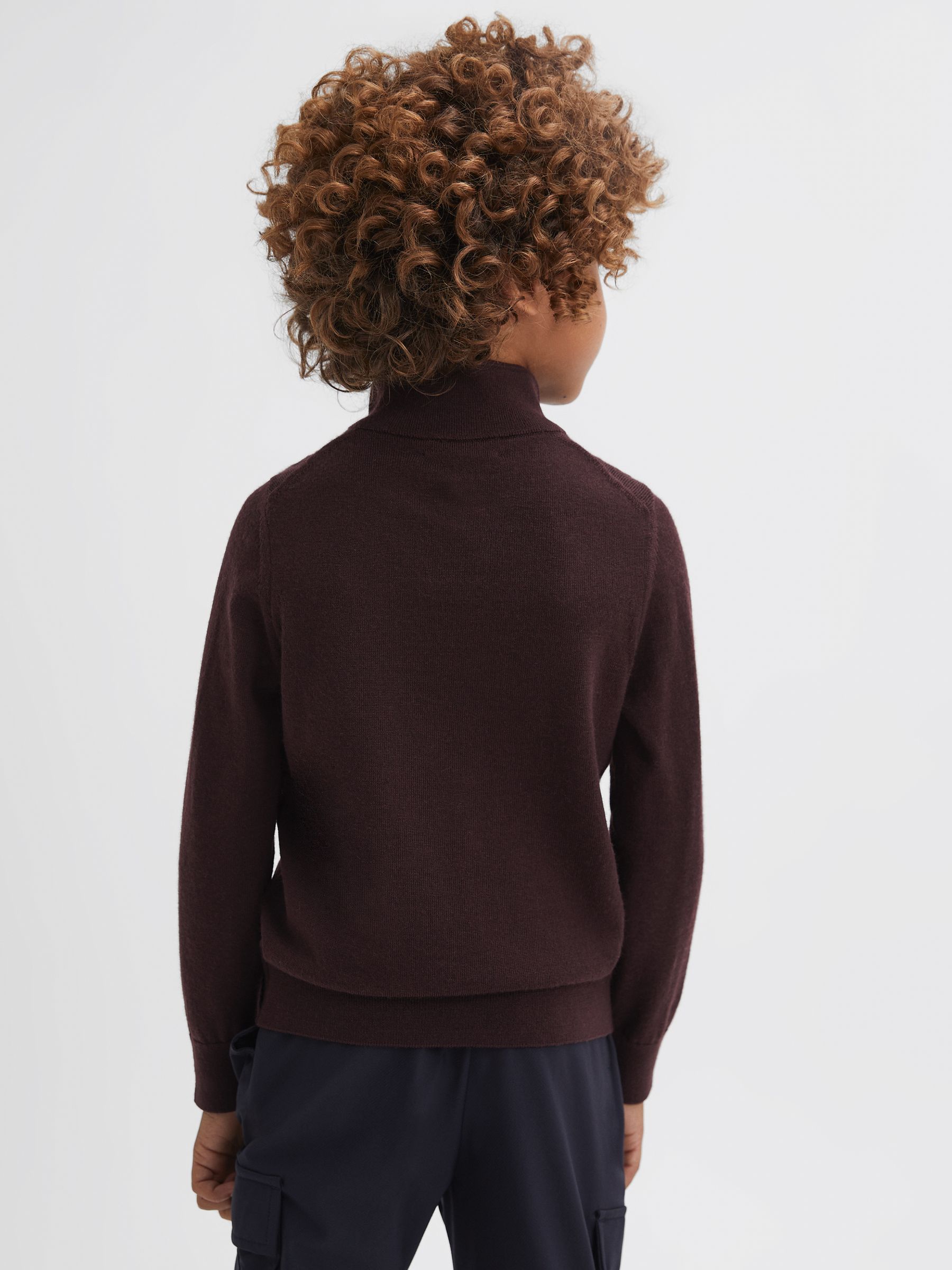 3-9 yrs Quarter Zip Merino Wool Jumper in Bordeaux - Image 5 of 7