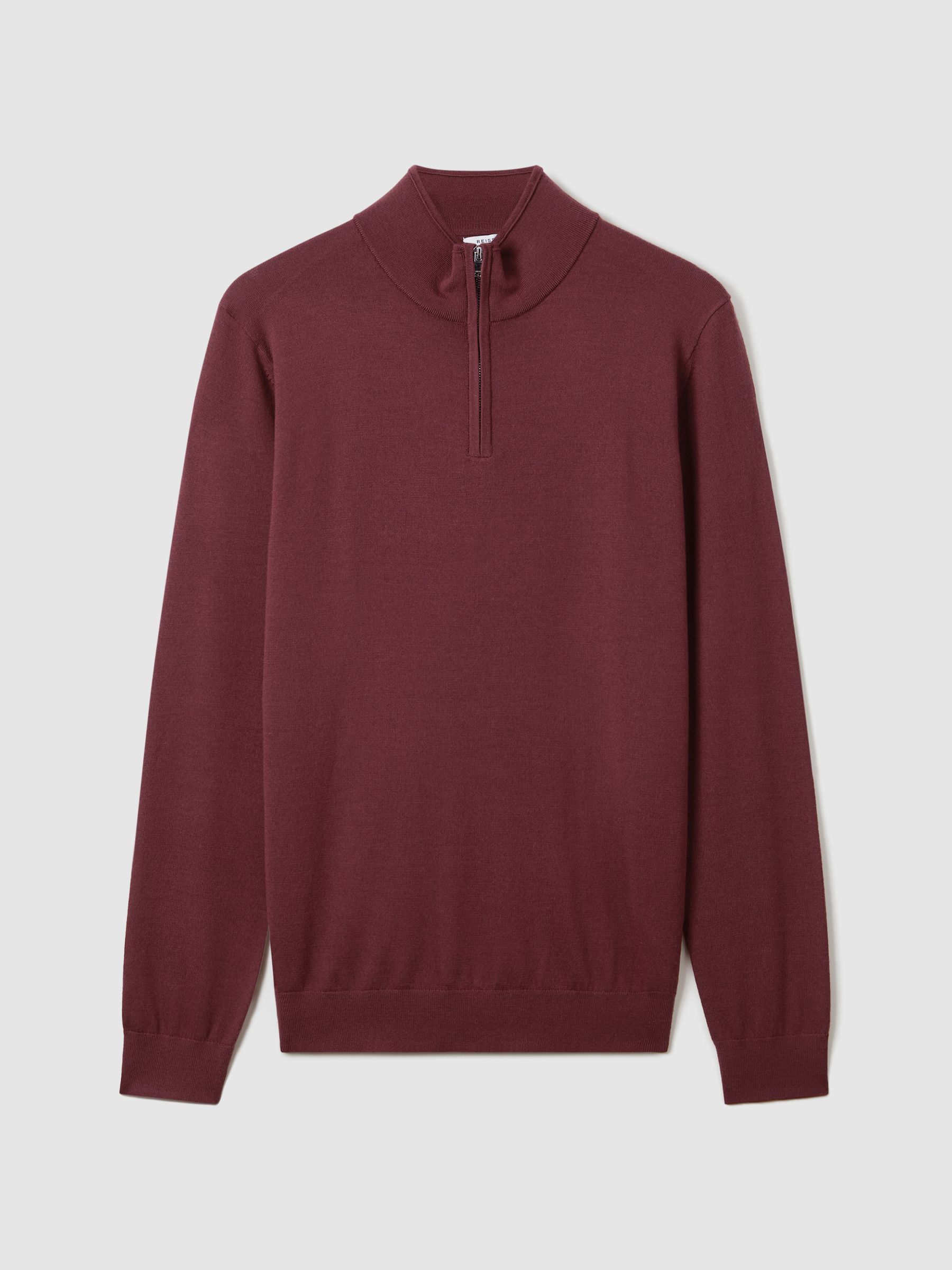 Merino Wool Half Zip Funnel Neck Jumper in Brick Red - Image 2 of 6 Merino Wool Half Zip Funnel Neck Jumper in Brick Red - Image 2 of 6