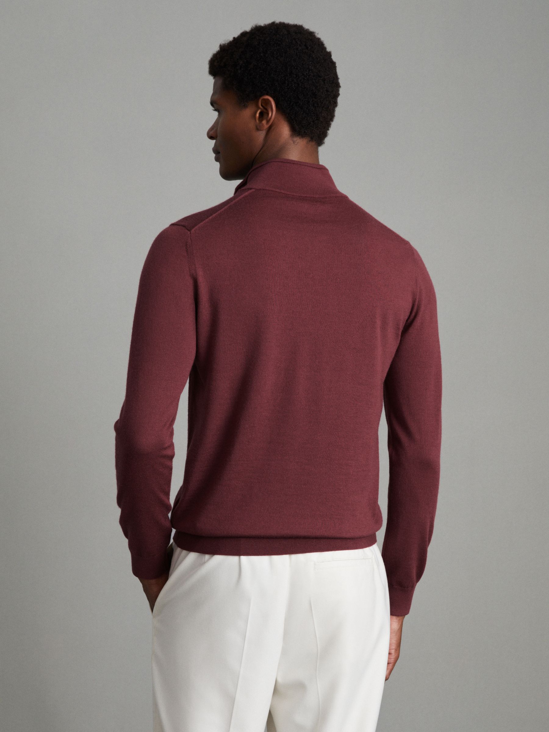 Merino Wool Half Zip Funnel Neck Jumper in Brick Red - Image 4 of 6