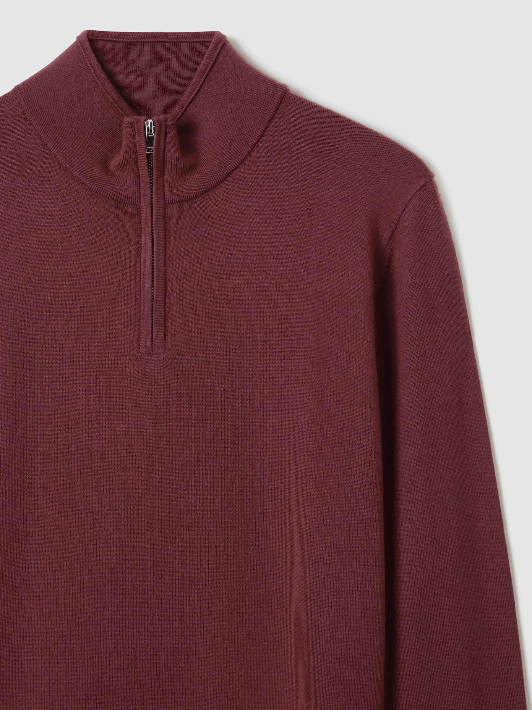 Merino Wool Half Zip Funnel Neck Jumper in Brick Red - Image 5 of 6