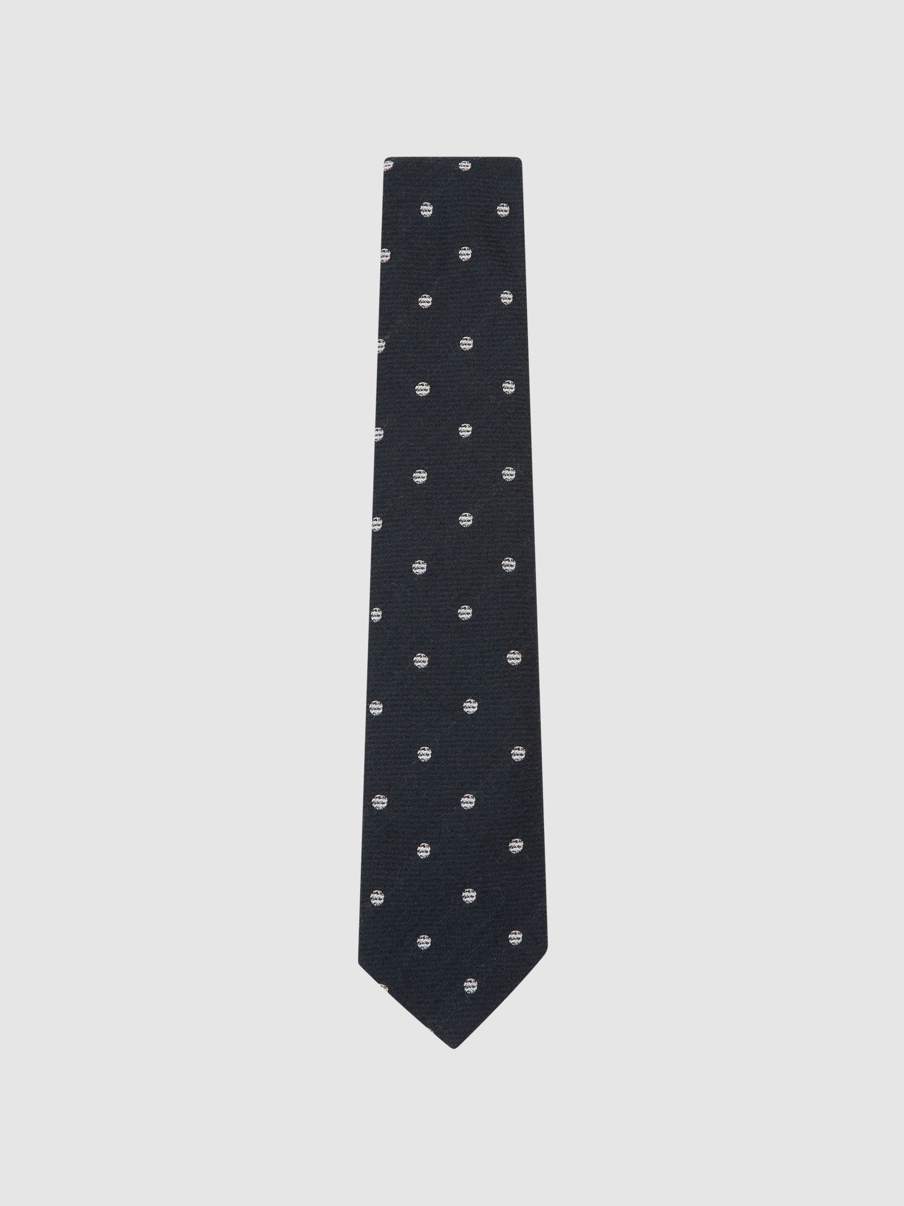 Wool-Silk Textured Polka-Dot Tie in Navy - Image 2 of 5