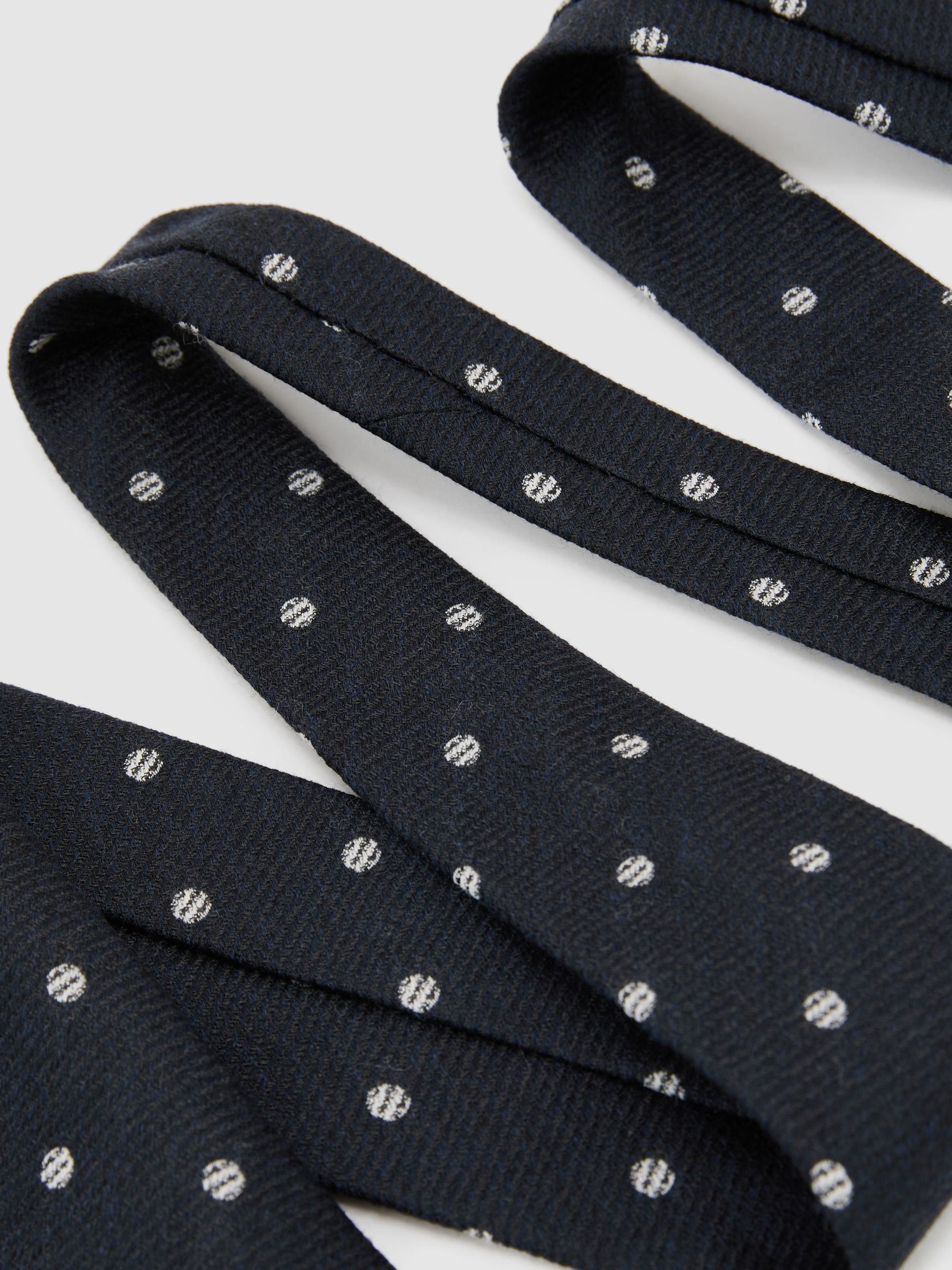 Wool-Silk Textured Polka-Dot Tie in Navy - Image 3 of 5