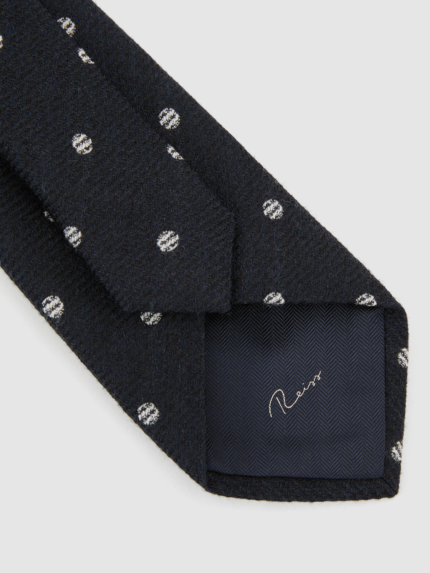 Wool-Silk Textured Polka-Dot Tie in Navy - Image 4 of 5