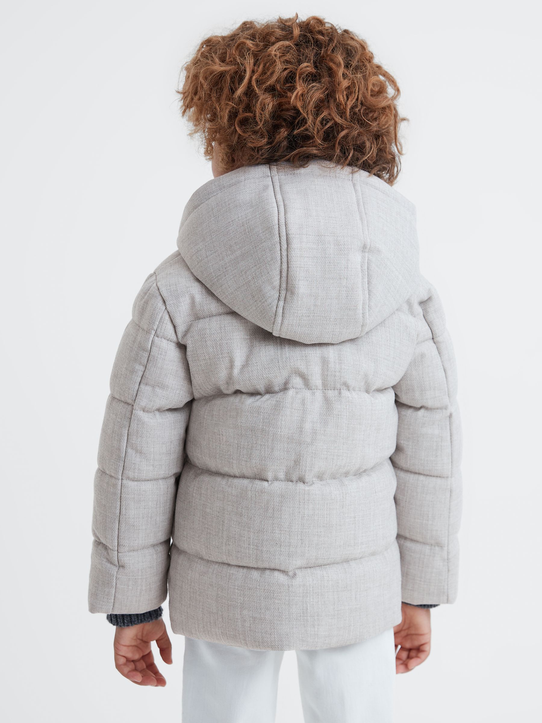 Water Repellent Quilted Hooded Coat in Soft Grey - Image 5 of 6