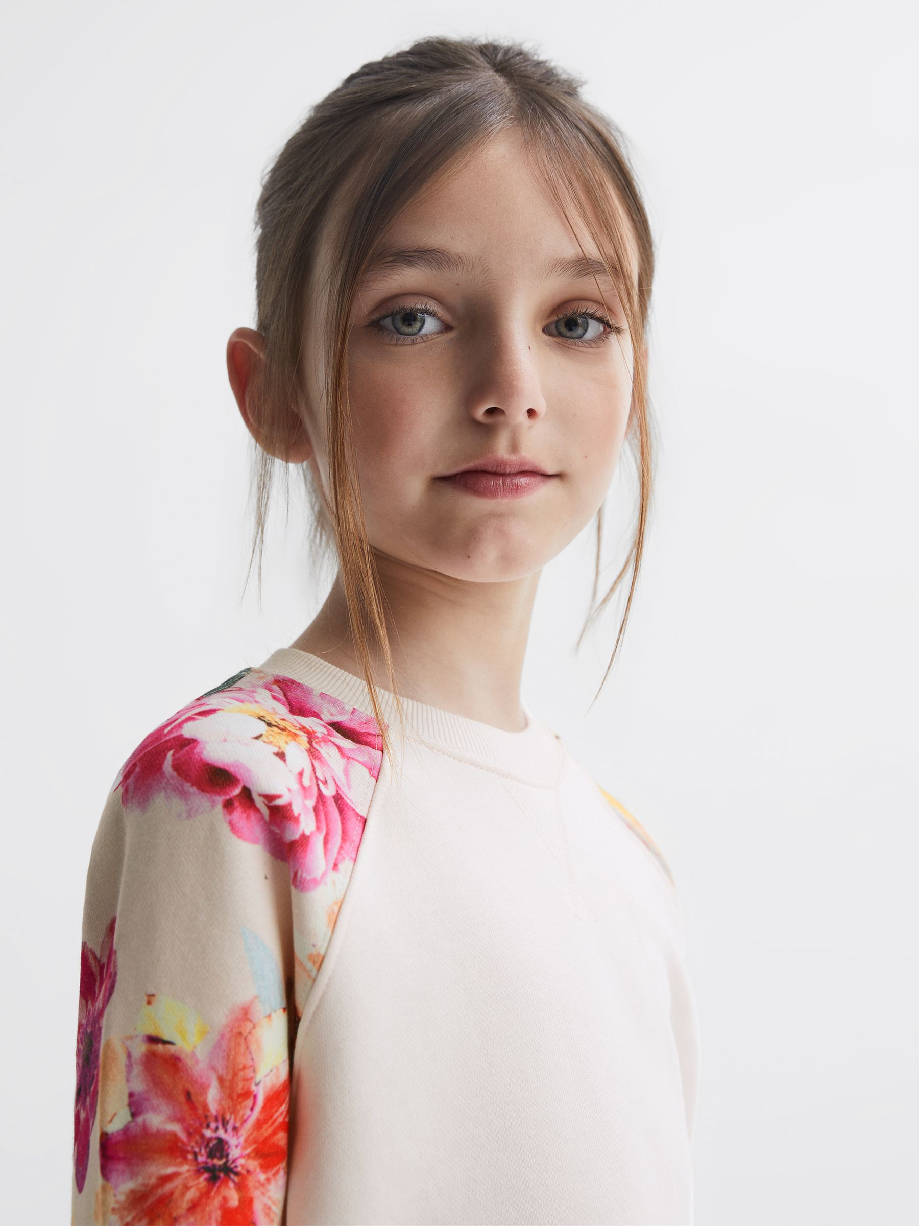 9-12 yrs Floral Print Cotton Jersey Sweatshirt in Pink - Image 4 of 6