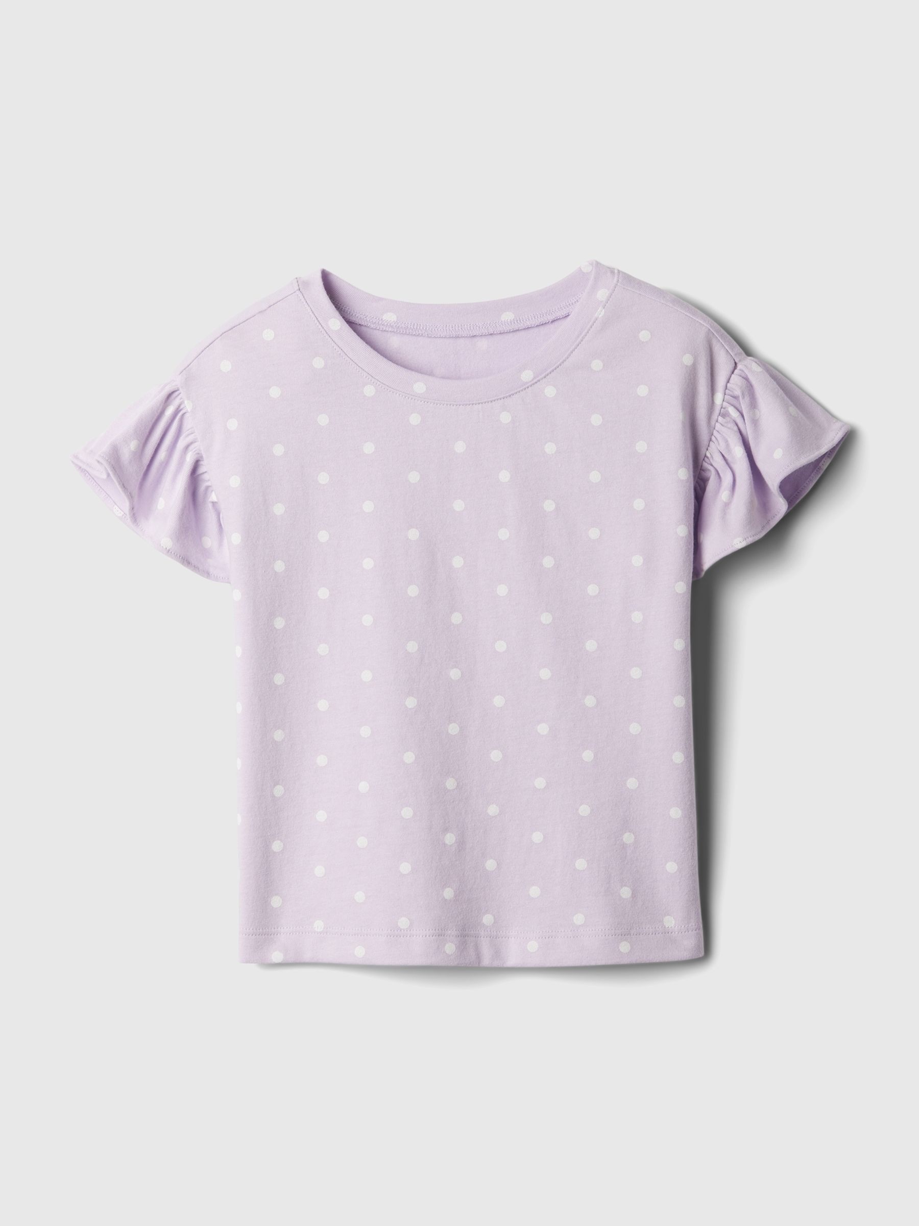 Purple Print Short Flutter Sleeve Crew Neck T-Shirt (3mths-5yrs) - Image 1 of 2