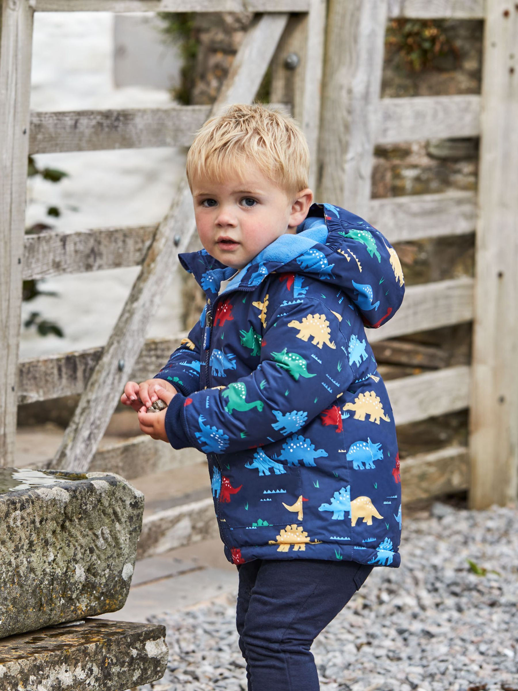 Navy Dinosaur Reversible Fleece Lined Jacket - Image 1 of 9