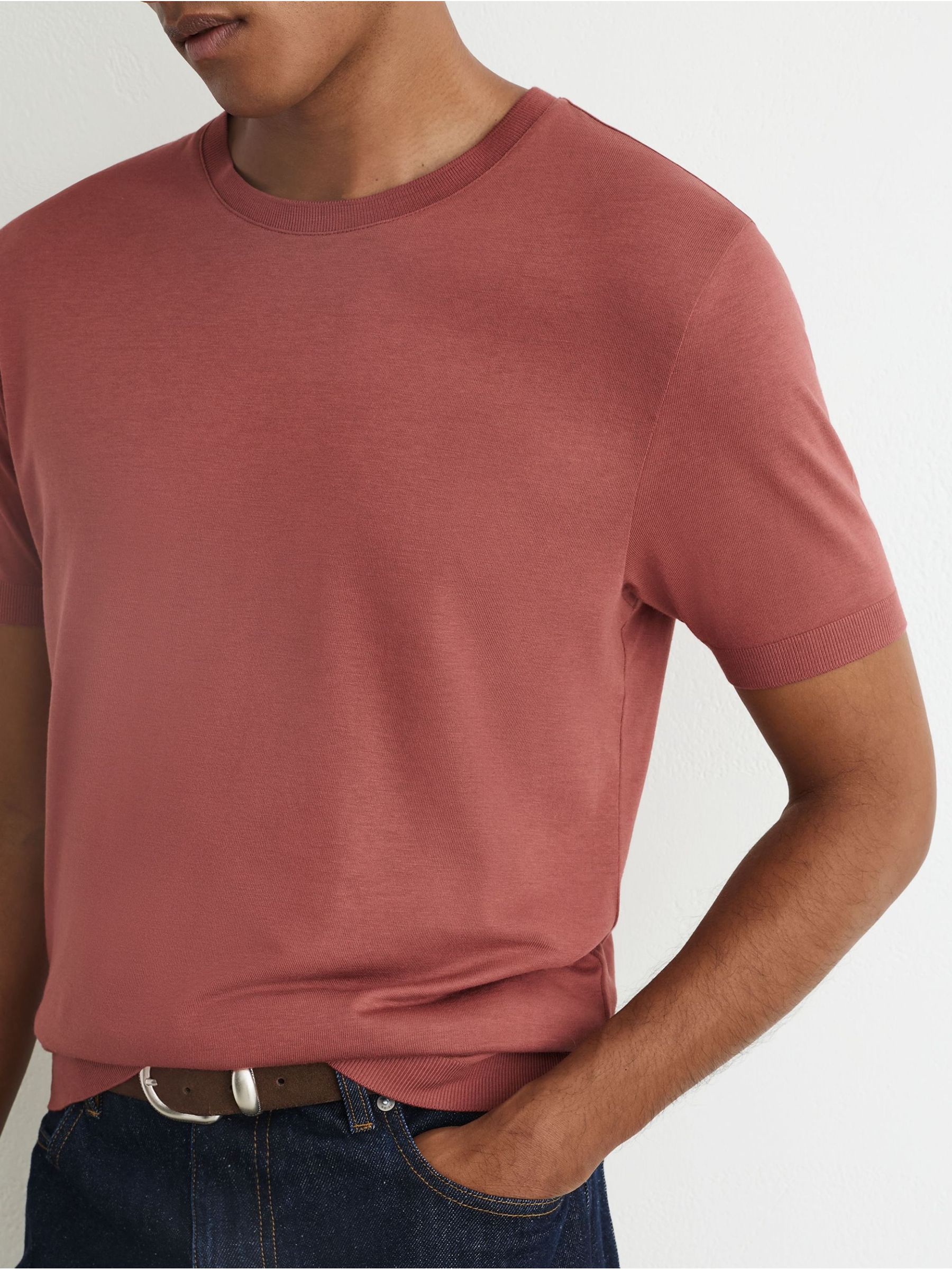 Cotton-Modal Crew-Neck Modern-Fit T-Shirt in Soft Red - Image 1 of 7