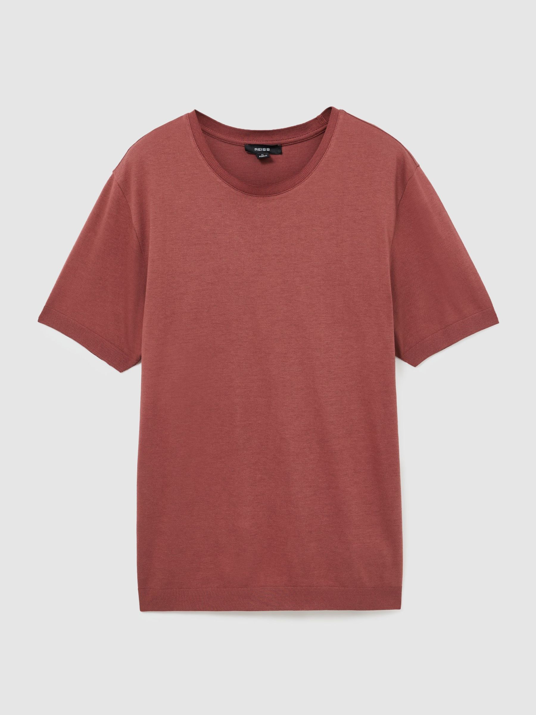 Cotton-Modal Crew-Neck Modern-Fit T-Shirt in Soft Red - Image 2 of 7 Cotton-Modal Crew-Neck Modern-Fit T-Shirt in Soft Red - Image 2 of 7