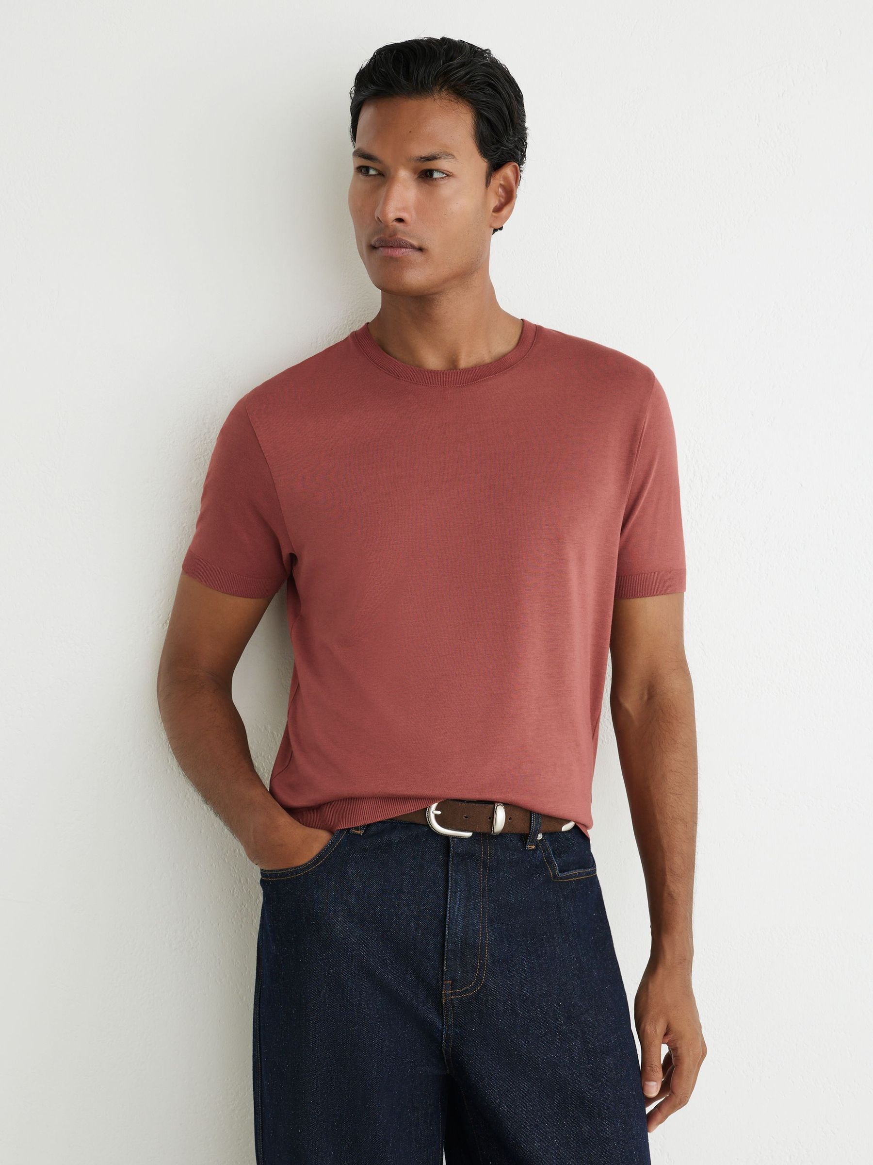 Cotton-Modal Crew-Neck Modern-Fit T-Shirt in Soft Red - Image 3 of 7