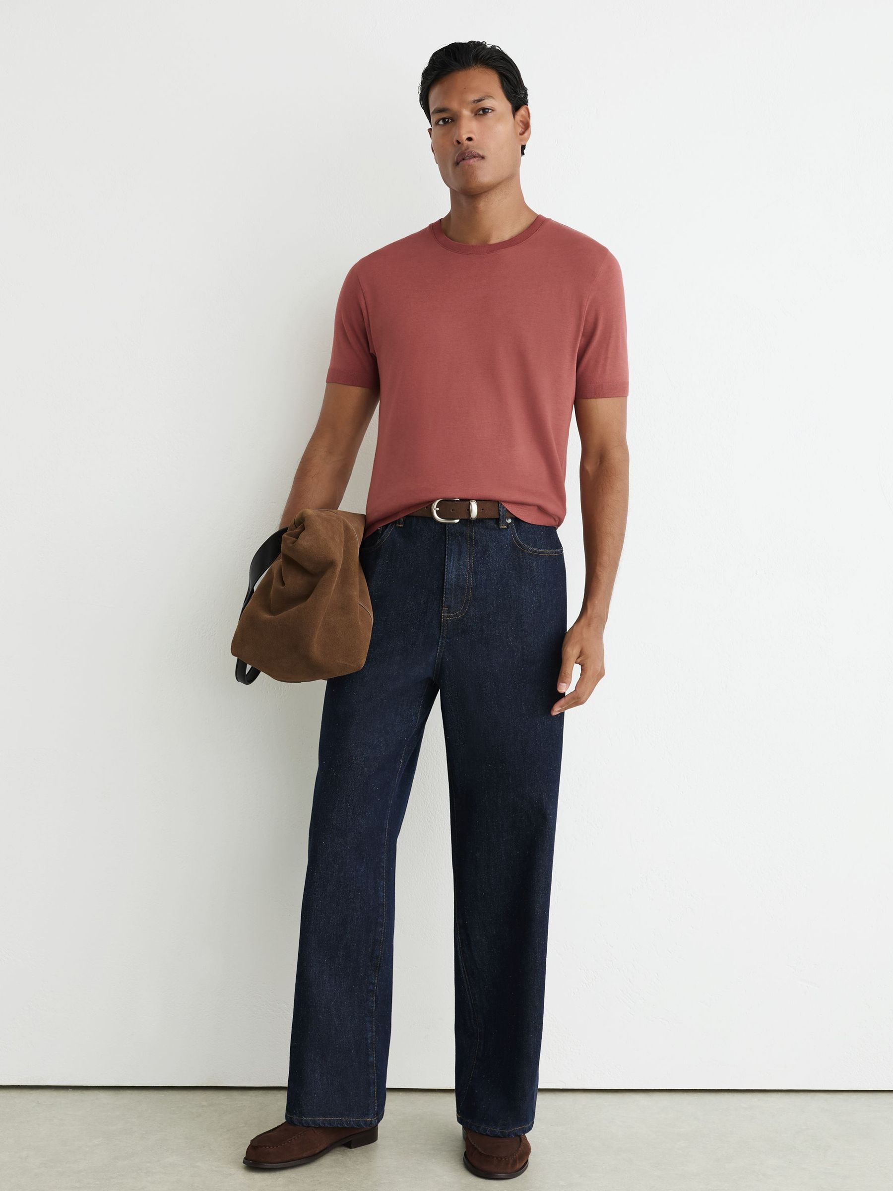 Cotton-Modal Crew-Neck Modern-Fit T-Shirt in Soft Red - Image 4 of 7