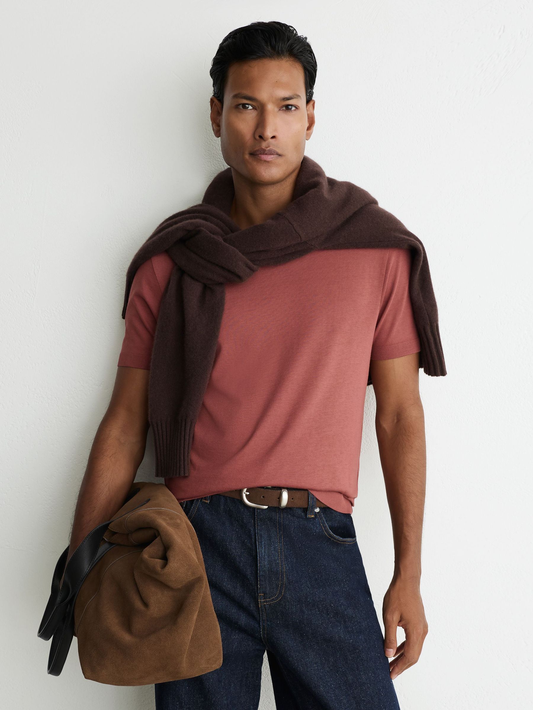 Cotton-Modal Crew-Neck Modern-Fit T-Shirt in Soft Red - Image 6 of 7