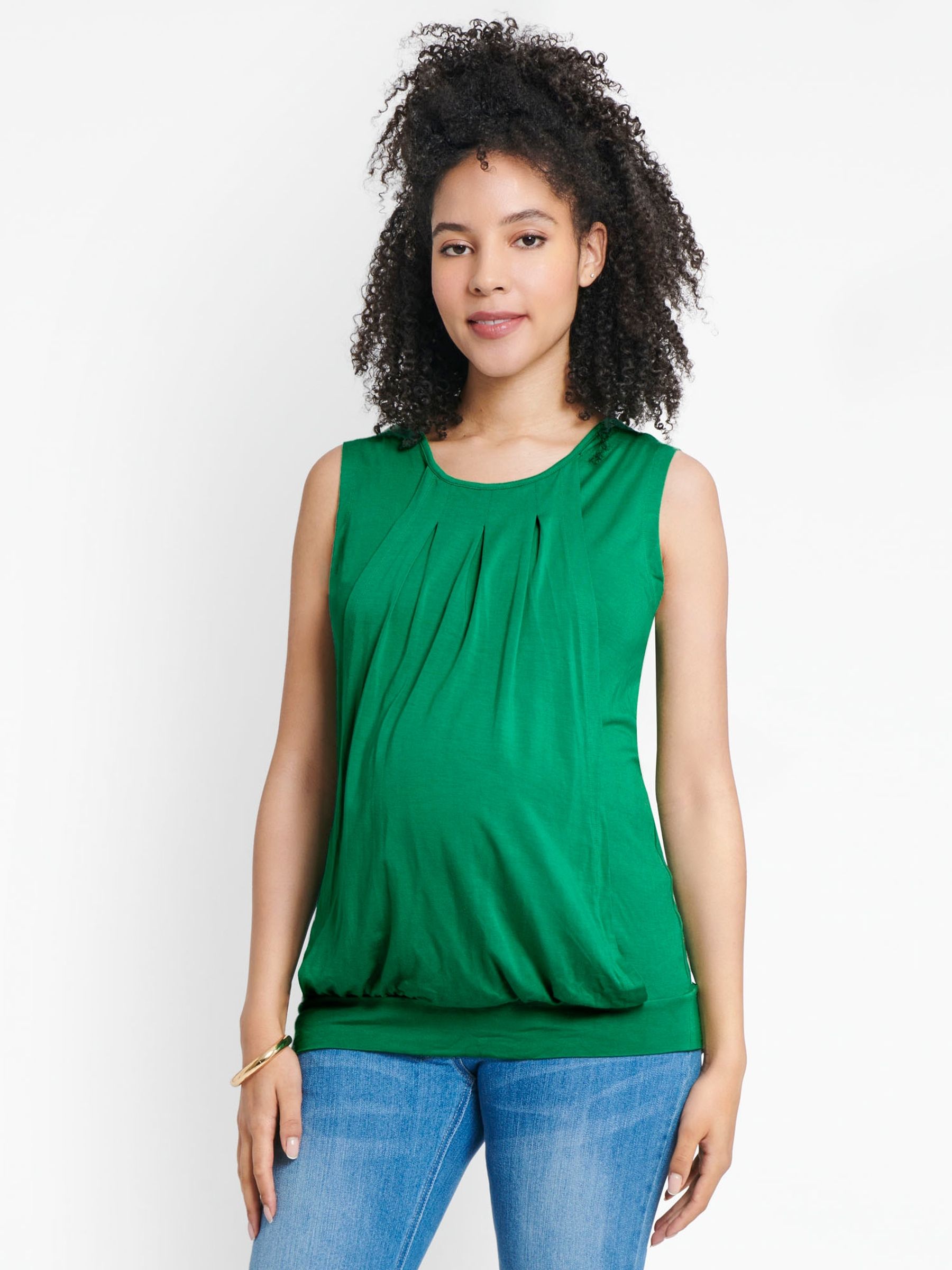 Green Sleeveless Pleated Maternity & Nursing Top - Image 1 of 1