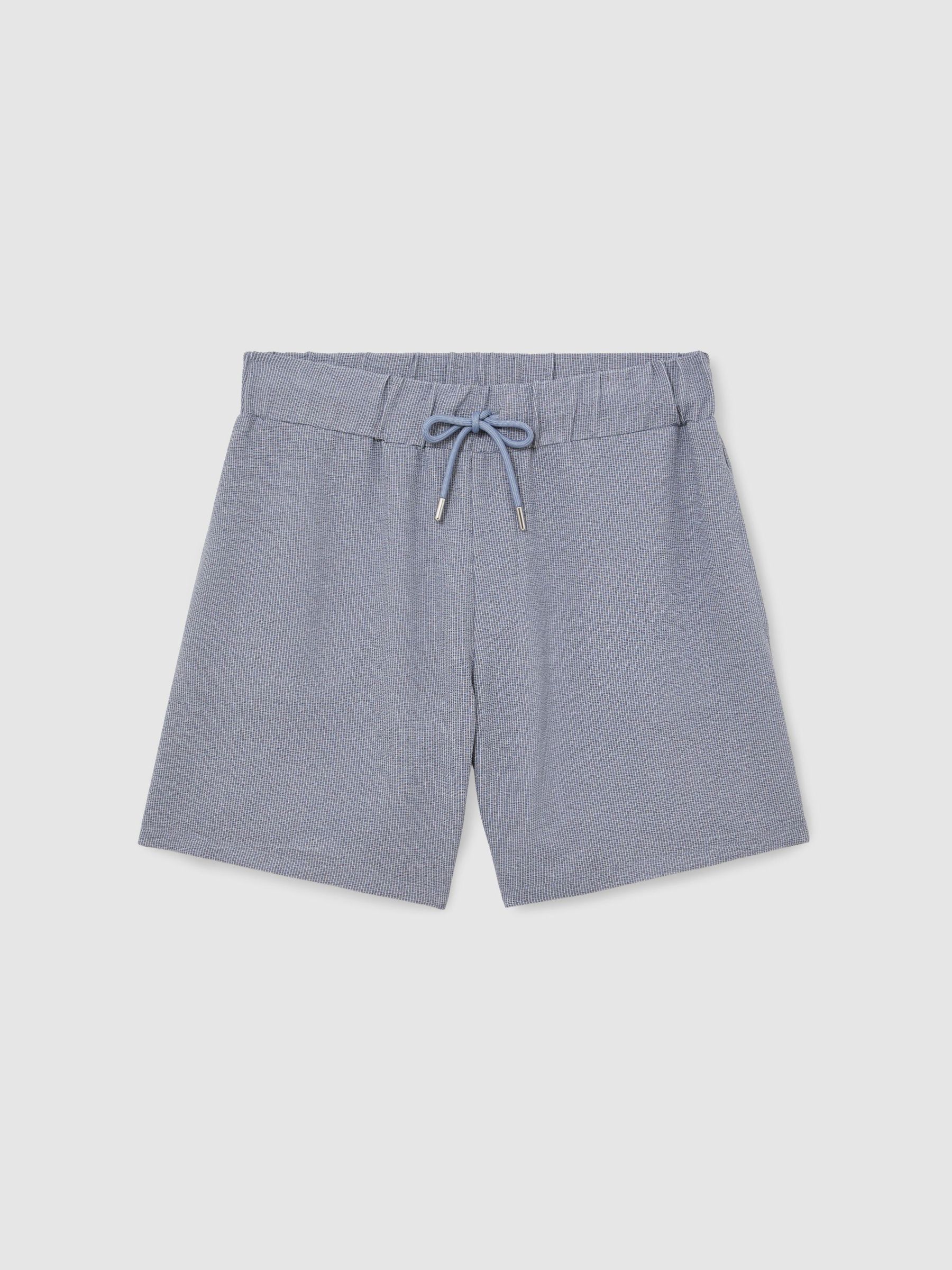 Textured Stripe Drawstring Shorts in Airforce Blue - 圖片 2/6