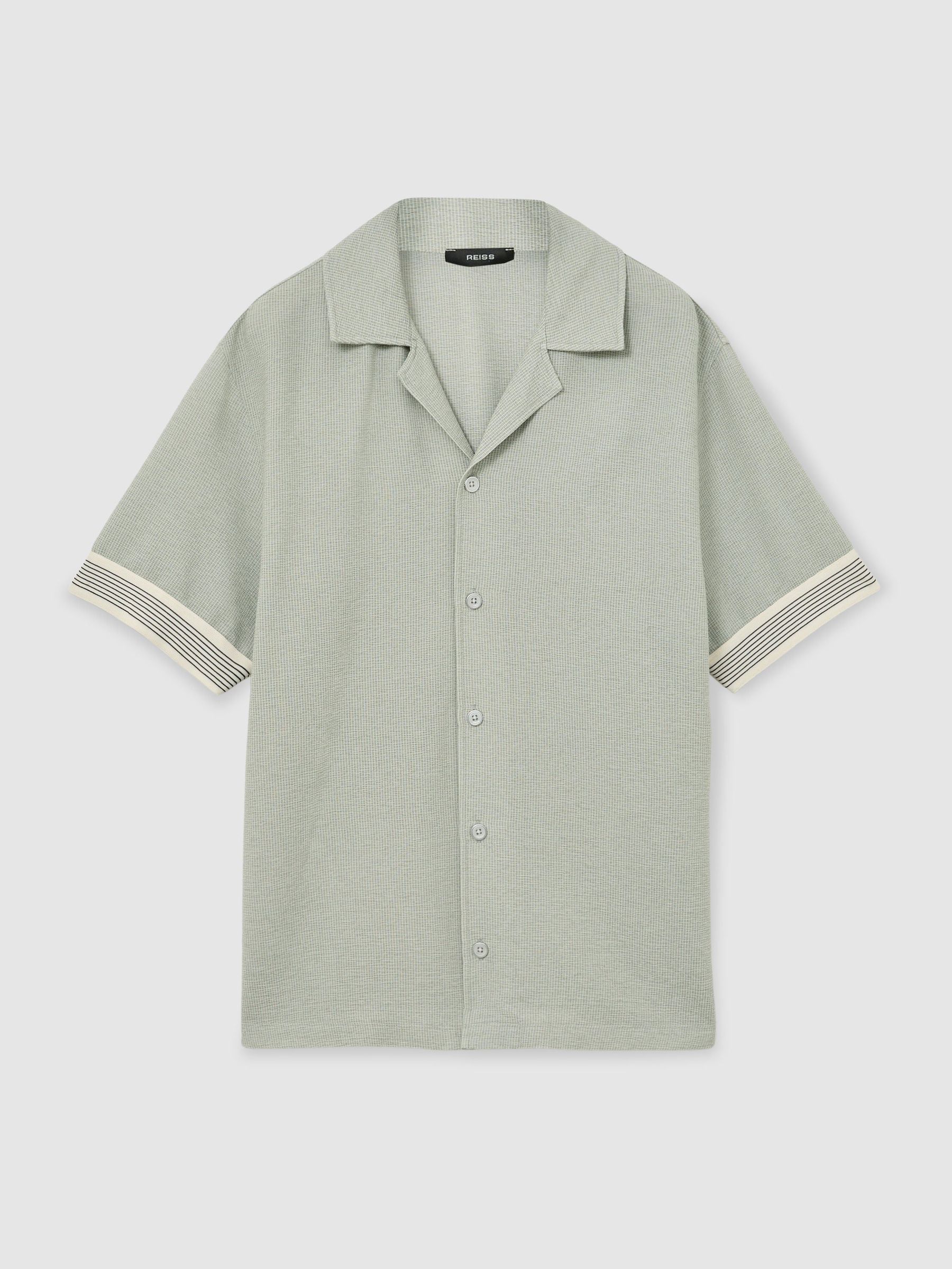 Textured Stripe-Tape Cuban-Collar Shirt in Sage Green - Image 2 of 6