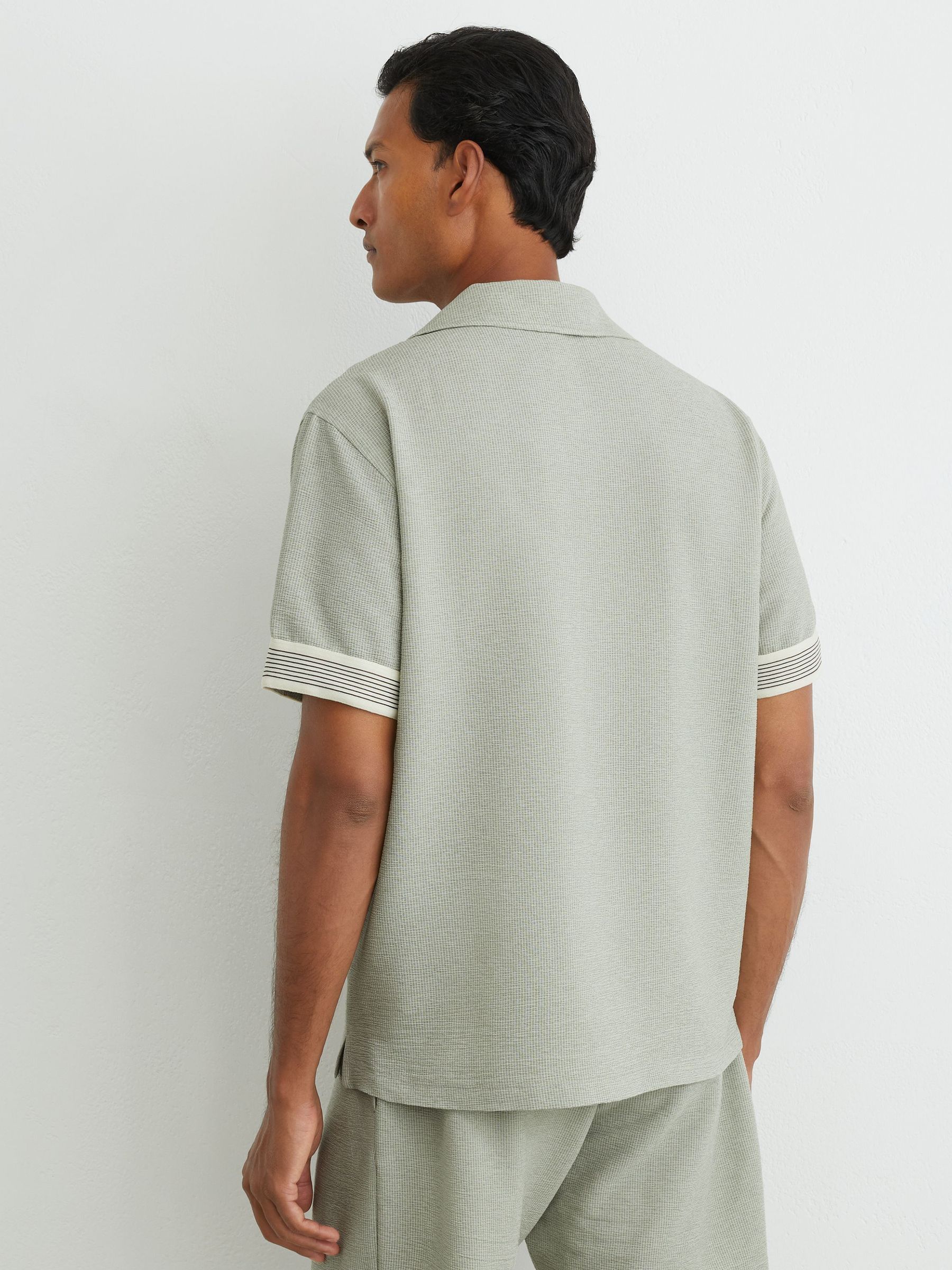 Textured Stripe-Tape Cuban-Collar Shirt in Sage Green - Image 5 of 6