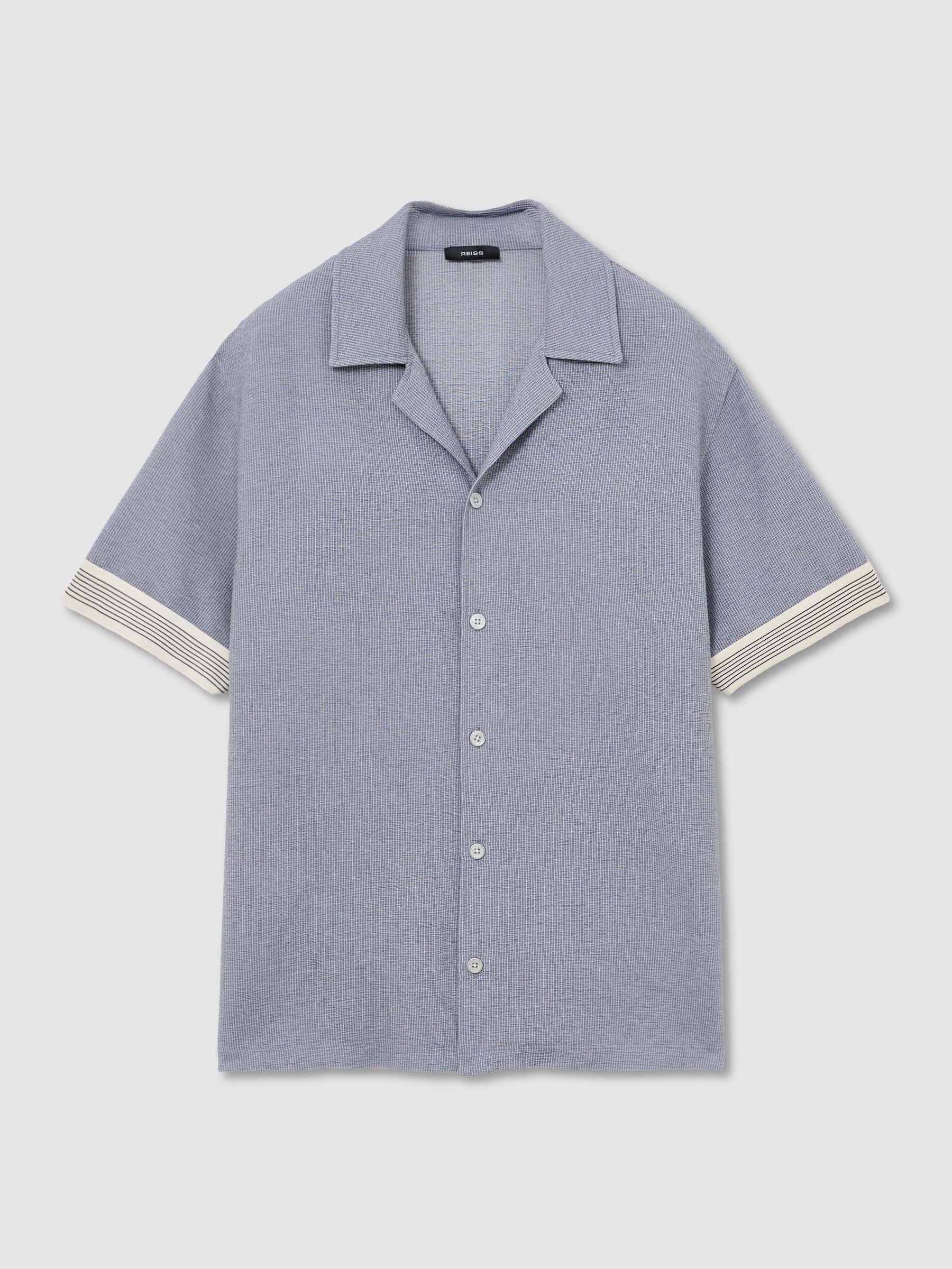 Textured Stripe-Tape Cuban-Collar Shirt in Airforce Blue - Bild 2 av 6