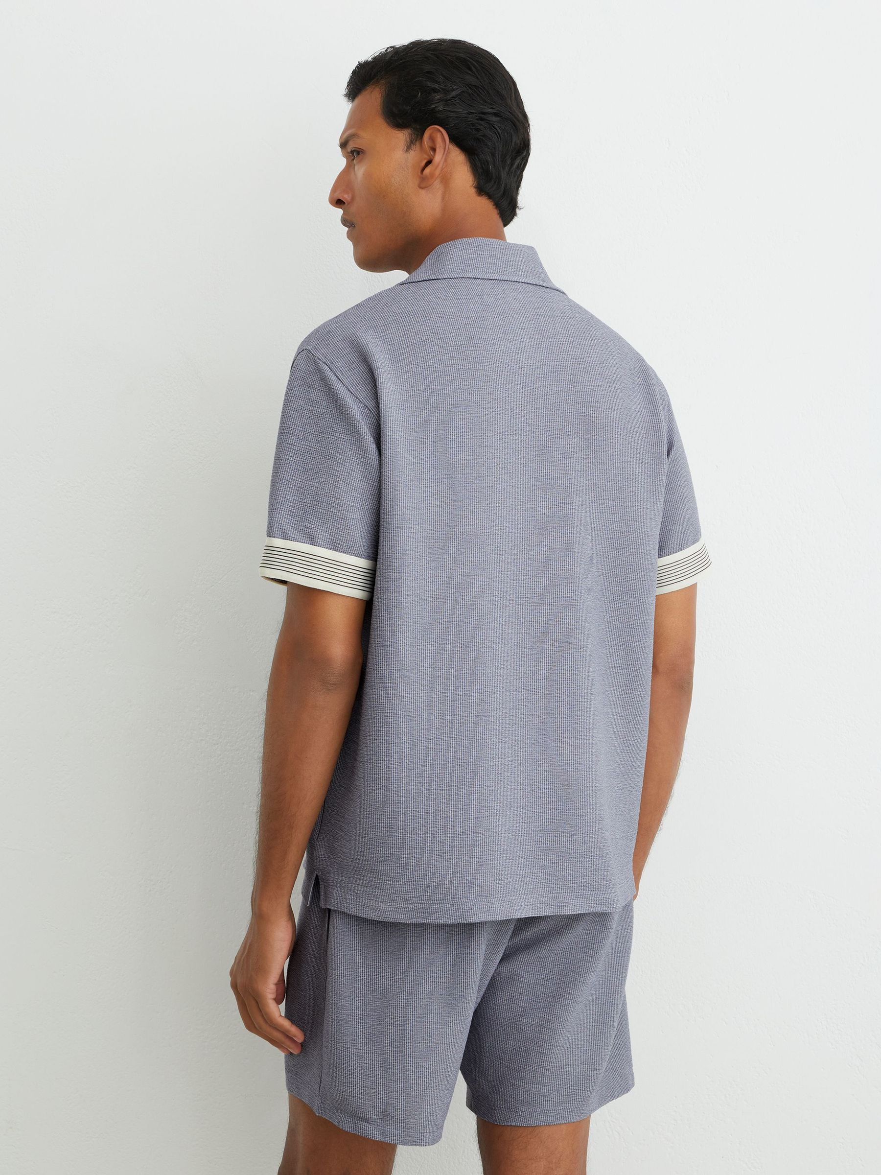 Textured Stripe-Tape Cuban-Collar Shirt in Airforce Blue - Bild 5 av 6