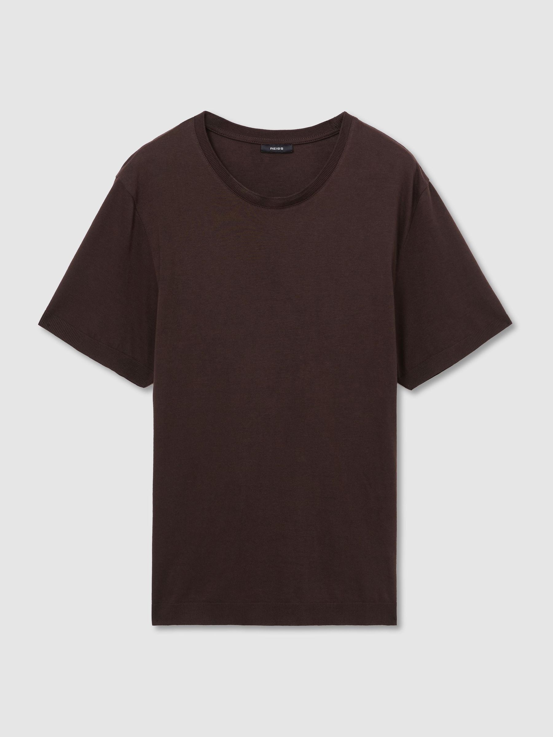 T-shirt à col rond coupe moderne en coton-modal, marron foncé - Image 2 de 6
