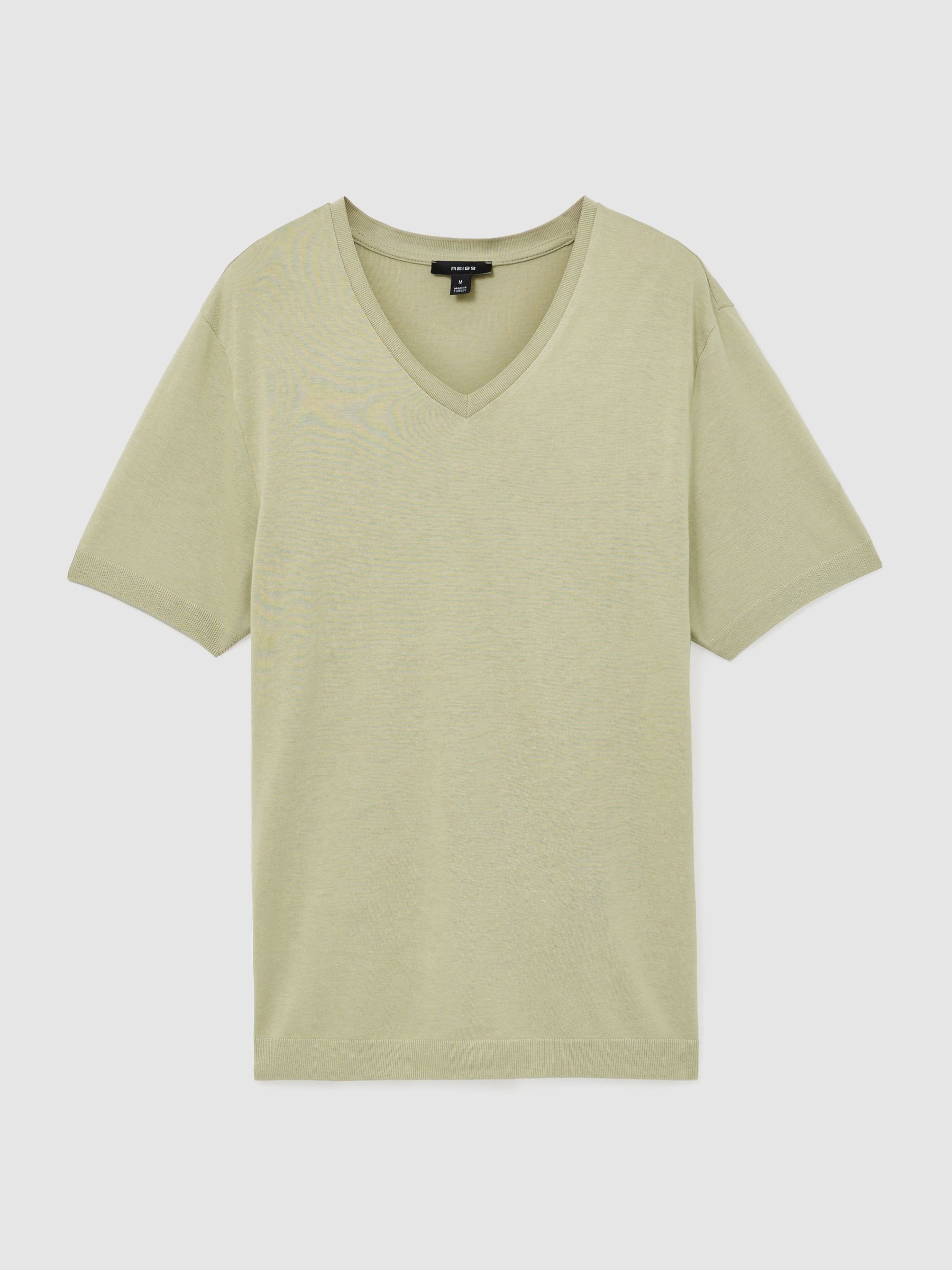 Cotton-Modal V-Neck Tailored-Fit T-Shirt in Green - Image 2 de 6