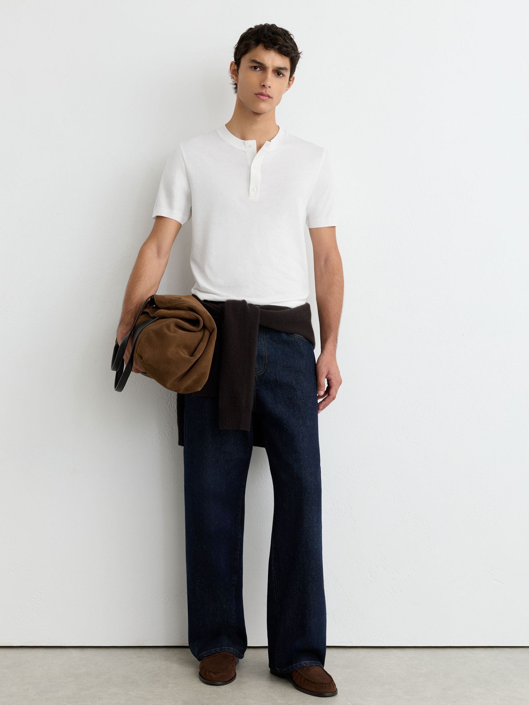 Cotton-Modal Tailored-Fit Henley T-Shirt in White - Image 4 of 7