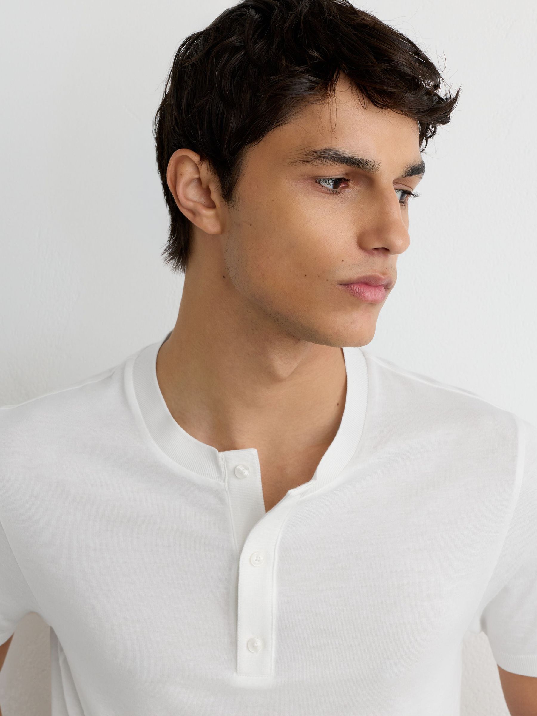 Cotton-Modal Tailored-Fit Henley T-Shirt in White - Image 6 of 7