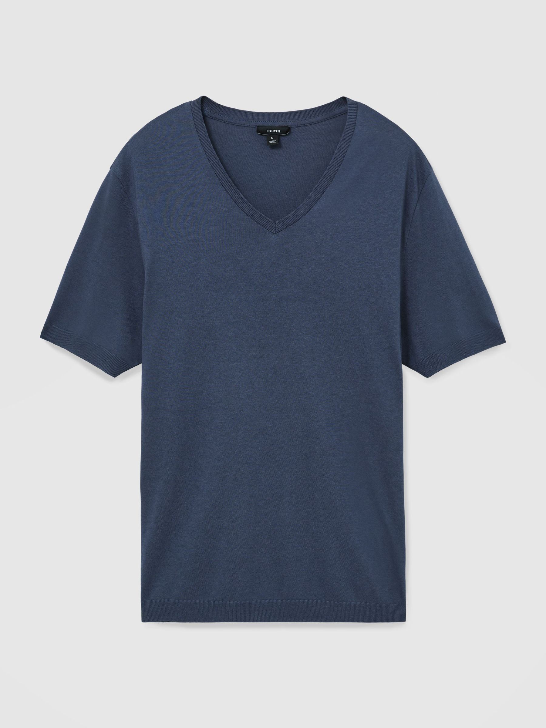 Cotton-Modal V-Neck Tailored-Fit T-Shirt in Airforce Blue - Image 2 de 6