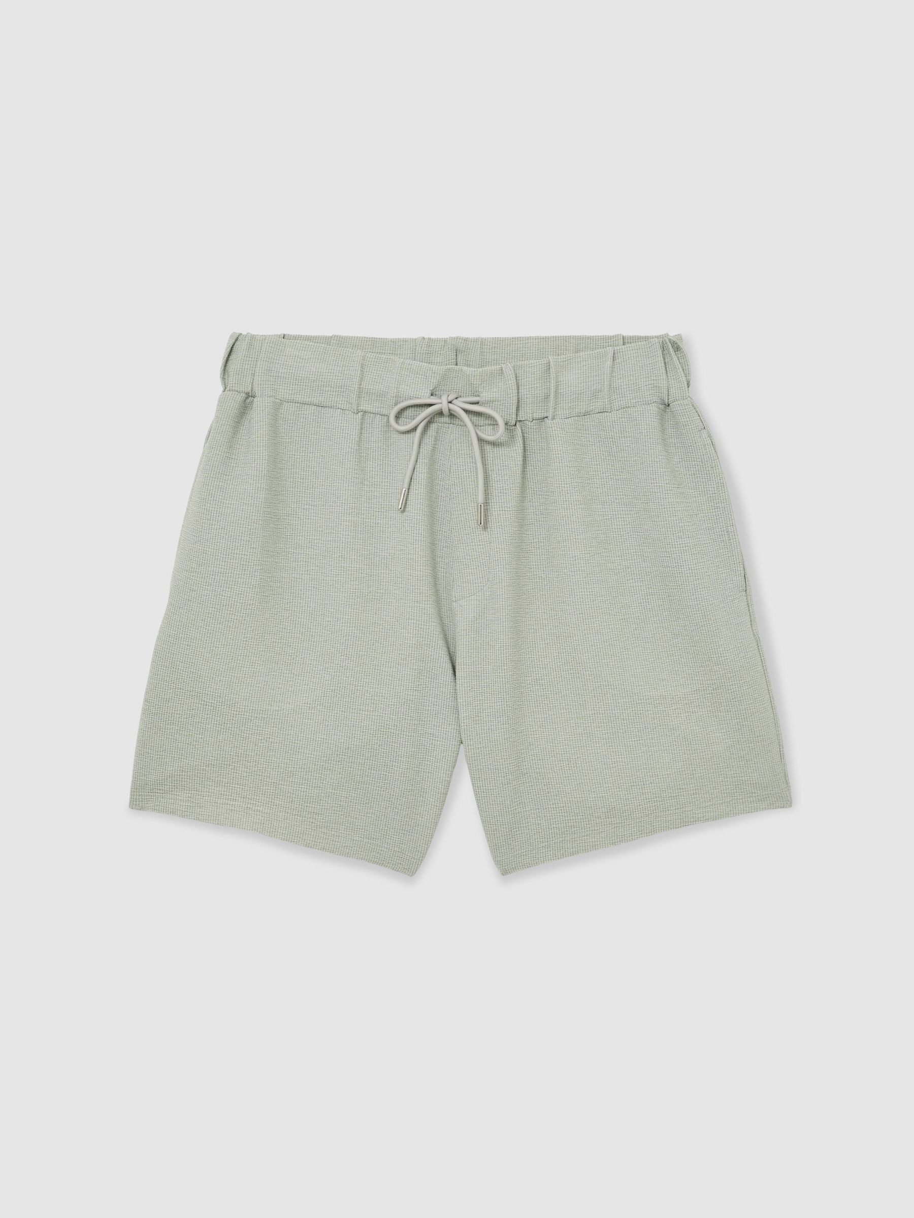 Textured Stripe Drawstring Shorts in Sage Green - Image 2 of 6 Textured Stripe Drawstring Shorts in Sage Green - Image 2 of 6