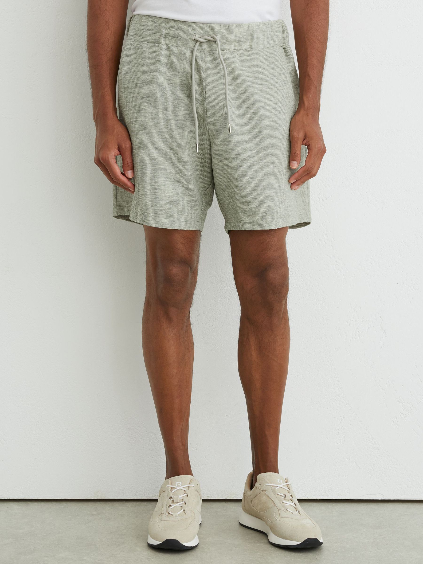 Textured Stripe Drawstring Shorts in Sage Green - Image 4 of 6