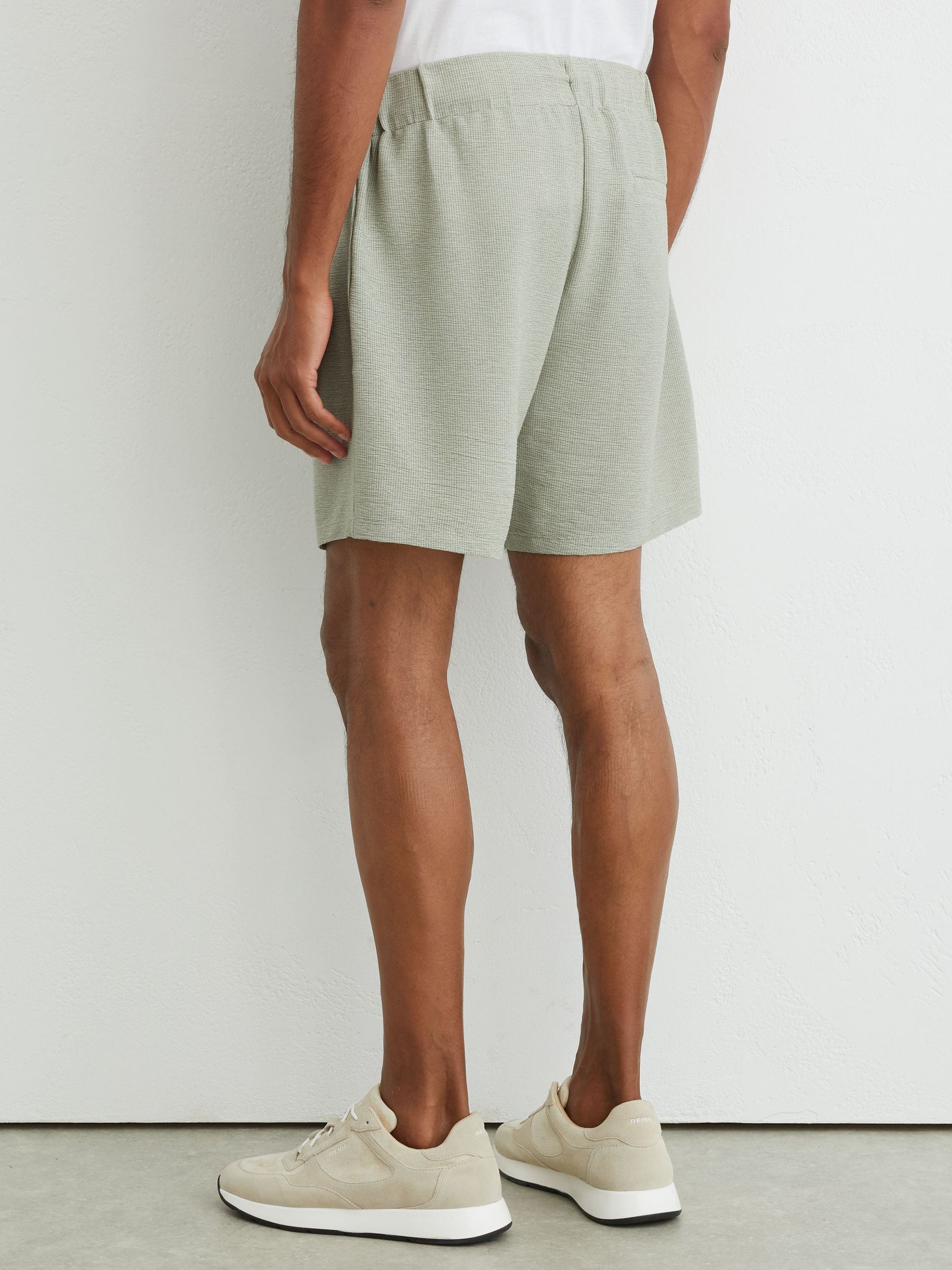 Textured Stripe Drawstring Shorts in Sage Green - Image 5 of 6