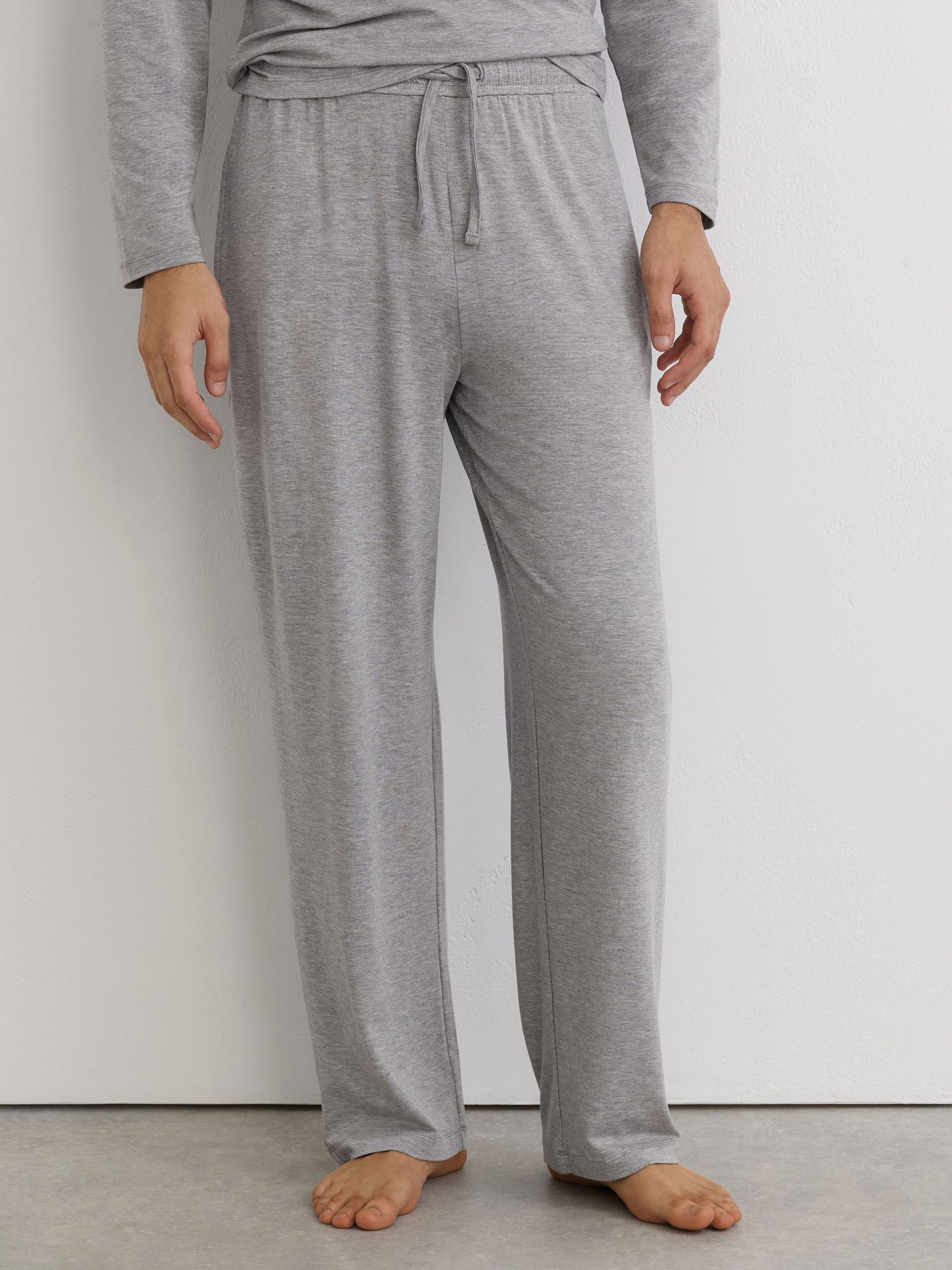 Lyocell-Modal Drawstring Lounge Joggers in Grey Melange - Image 3 of 6