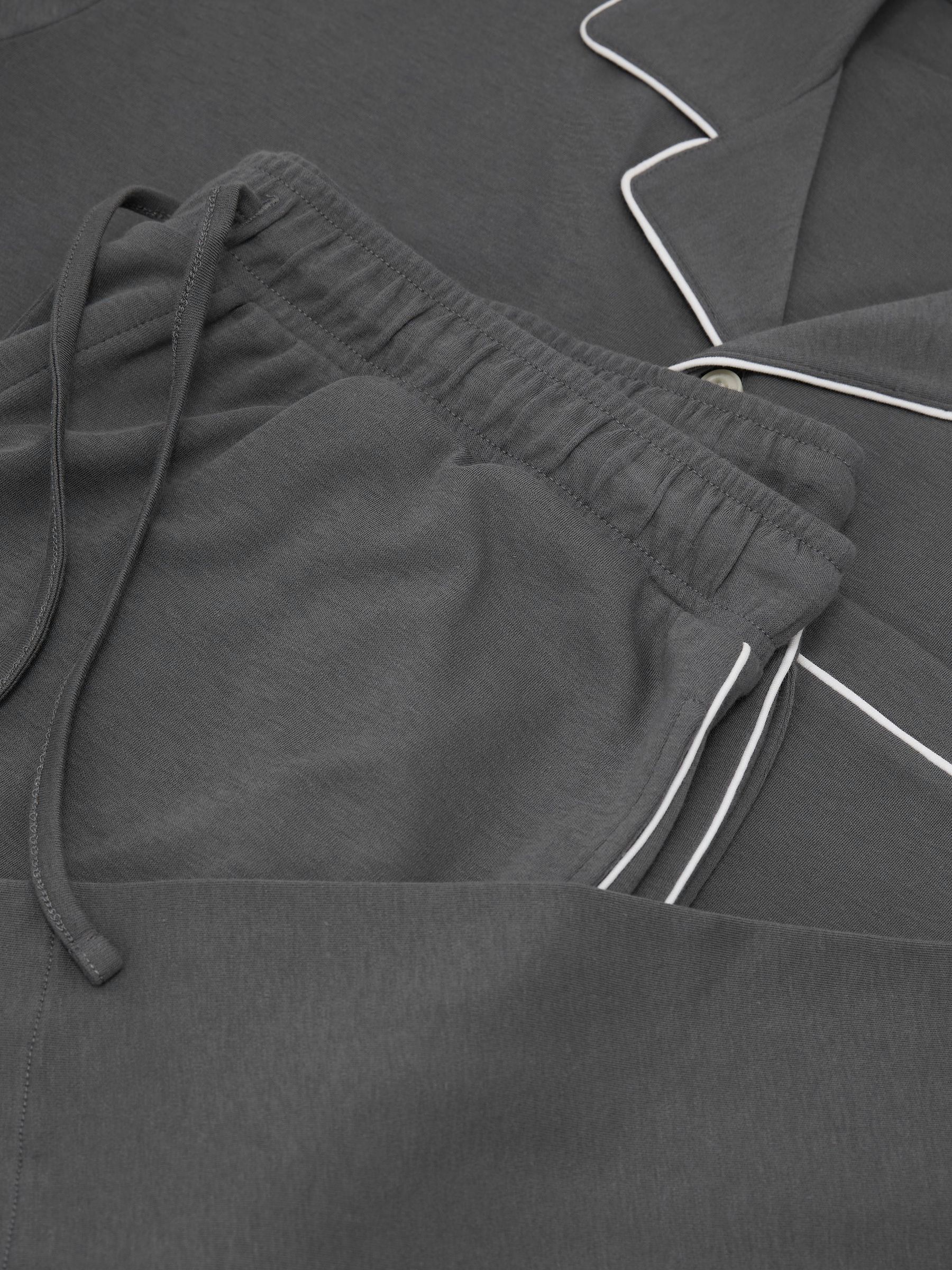 Cotton Jersey Piped Pyjama Set in Light Charcoal Grey - Image 7 of 7